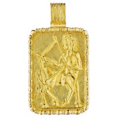 Fred Paris Sagittarius Gold Zodiac Vintage Pendant Chain Necklace Fred Paris Sagittarius Gold Zodiac Vintage Pendant Chain Necklace