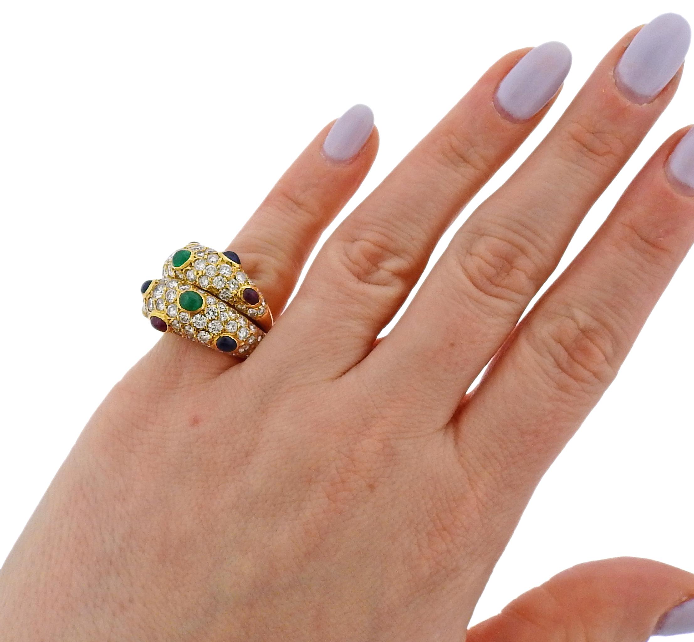 Women's Fred Paris Sapphire Emerald Ruby Diamond Gold Ring