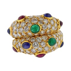 Fred Paris Sapphire Emerald Ruby Diamond Gold Ring