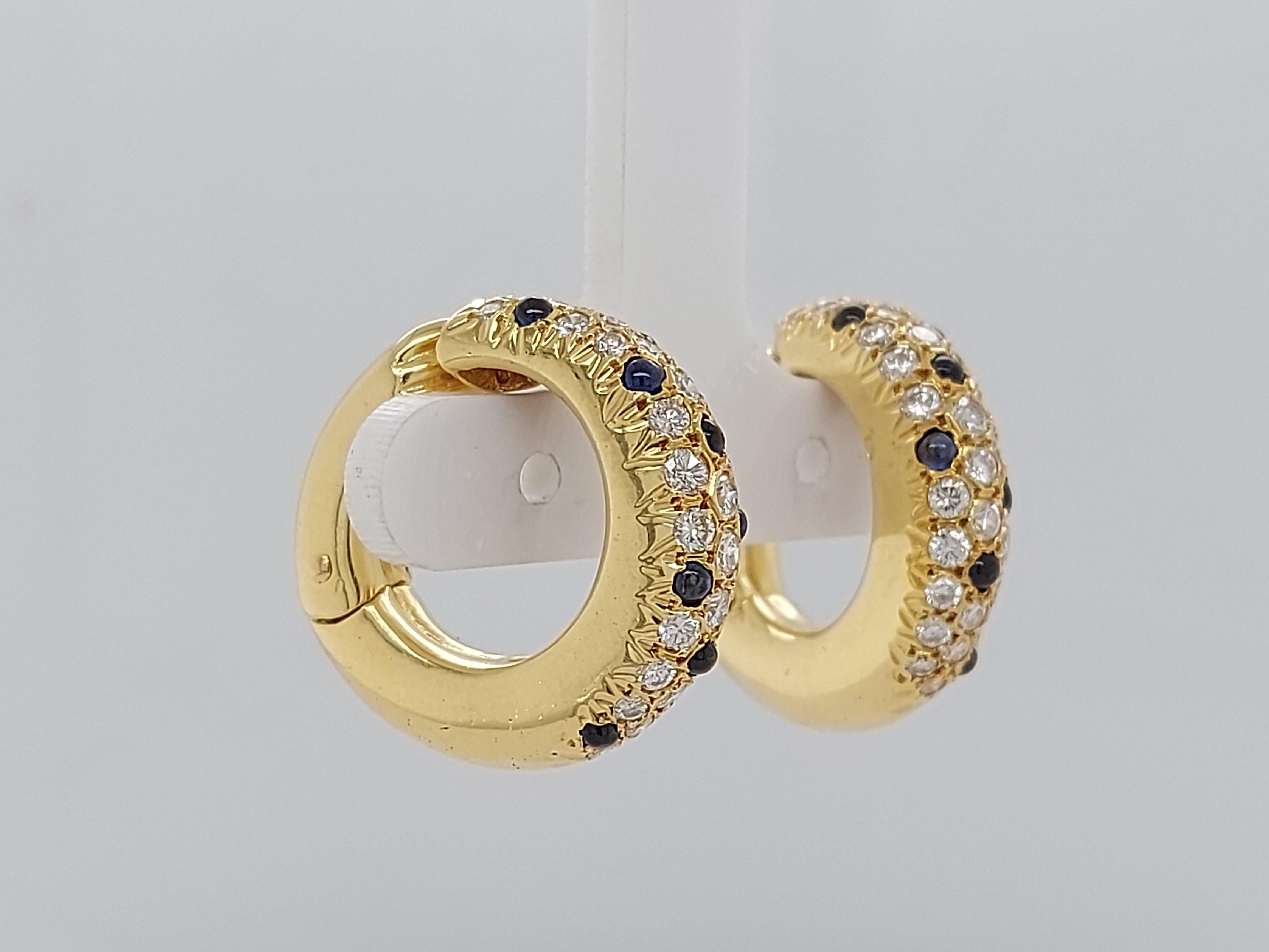 Fred Paris Stunning Secure Clip-On Loop Earrings 16 Sapphires and 60 Diamonds For Sale 2