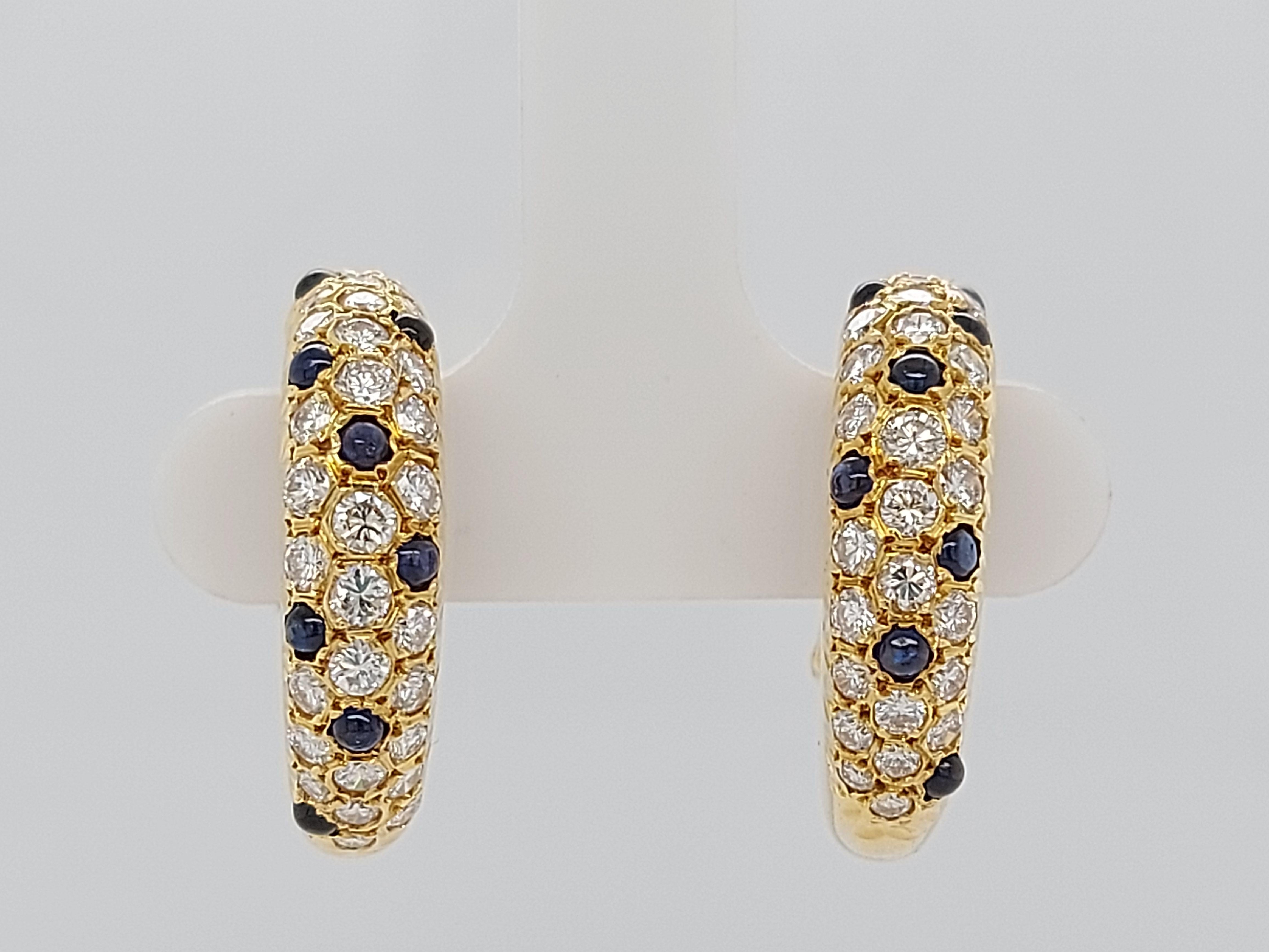 Fred Paris Stunning Very Secure Clip - On earrings with 16 sapphires and 60 diamonds.

Diamonds: 60 brilliant cut diamonds

Sapphire: 16 sapphires

Material: 18 kt yellow gold

Total weight: 12.8 gram / 0.450 oz / 8.2 dwt

Measurements: Diameter 21