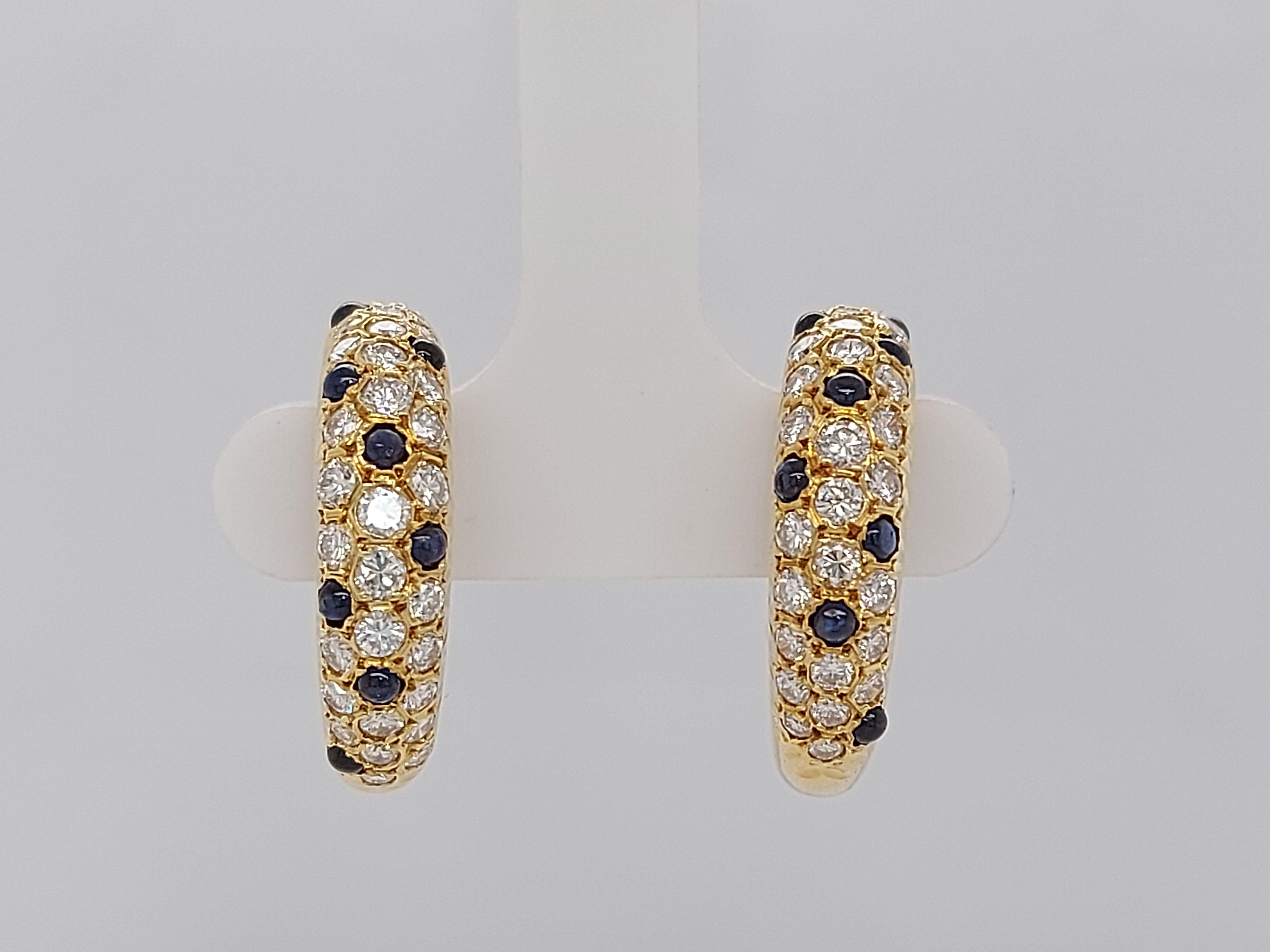 Fred Paris Stunning Secure Clip-On Loop Earrings 16 Sapphires and 60 Diamonds For Sale 1
