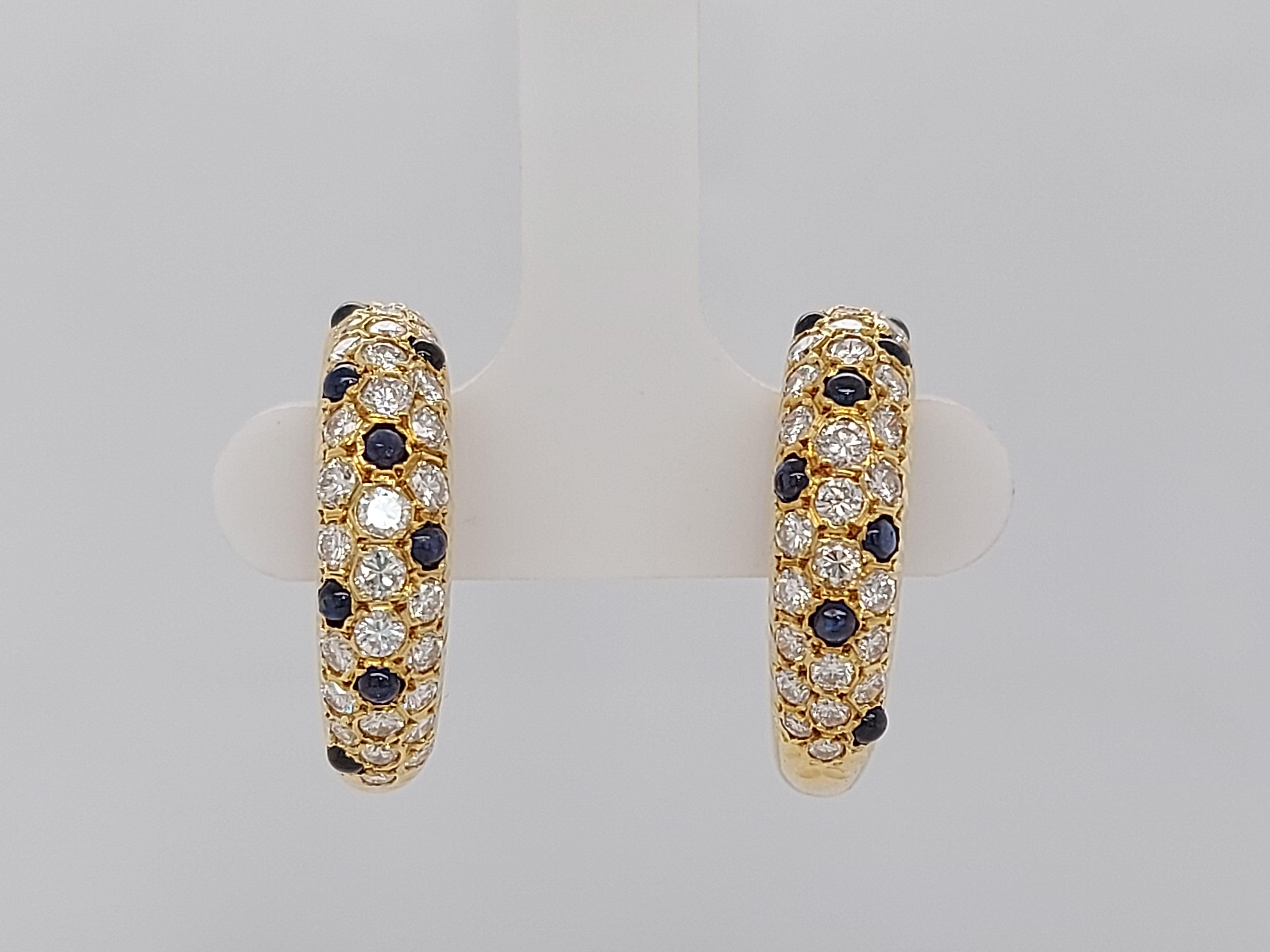 Fred Paris: splendidi orecchini a lobo con chiusura a clip 16 zaffiri e 60 diamanti in vendita 3