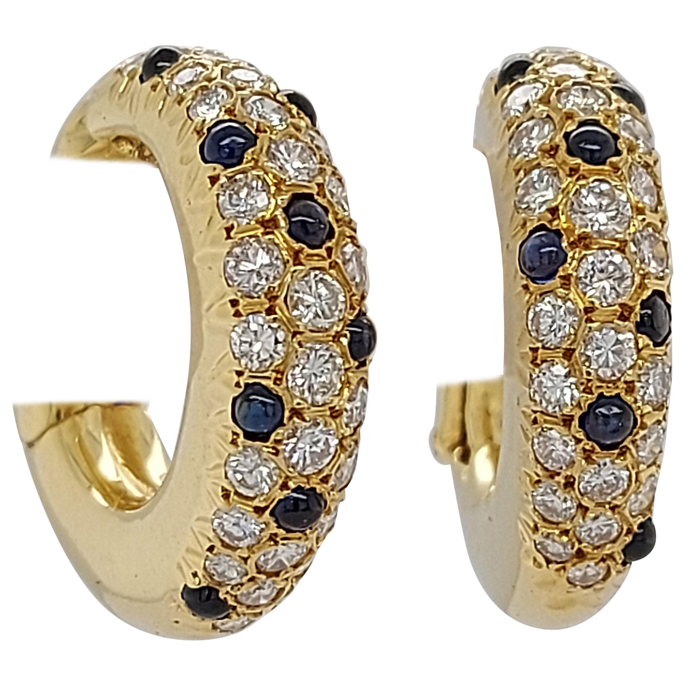 Fred Paris Stunning Secure Clip-On Loop Earrings 16 Sapphires and 60 Diamonds For Sale