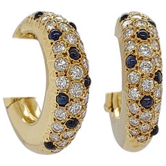 Fred Paris - Superbes boucles d'oreilles à clip sécurisées en or avec 16 saphirs et 60 diamants