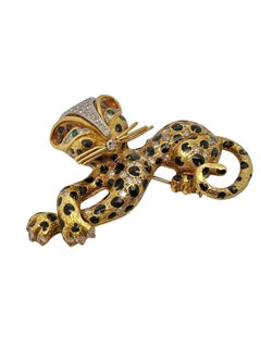Fred Paris Vintage 18k Gold Enamel Leopard Brooch