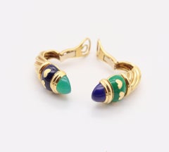 FRED PARIS Pendientes vintage día-noche de oro de 18 quilates, lapislázuli y crisoprasa