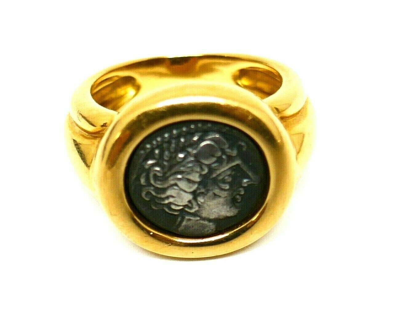 Ancient coin ring made of 18k yellow gold by Fred (Paris). 
The ring size is 7, weight is 13.9 grams. The coin diameter is 1/4