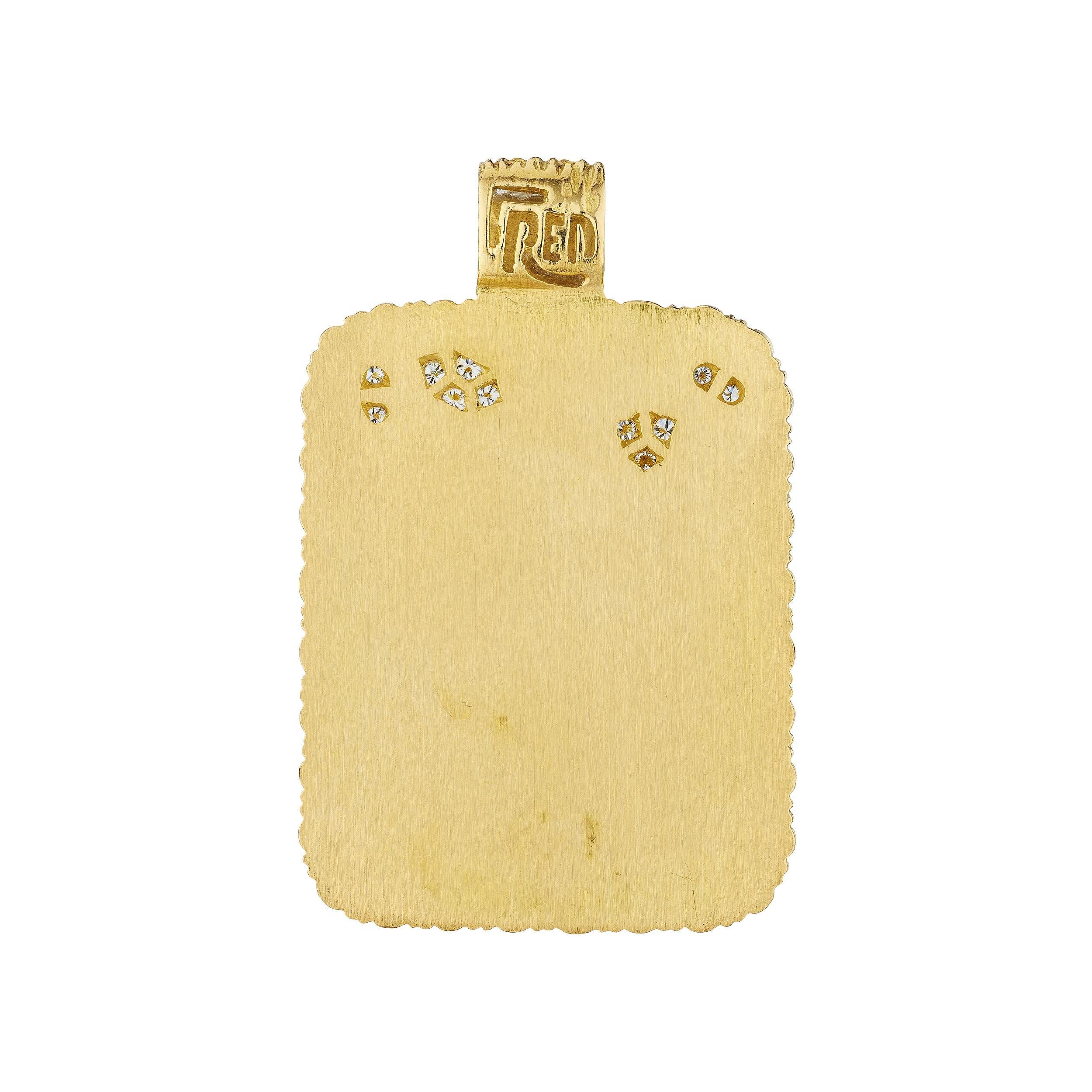 Round Cut Fred Paris Virgo Zodiac Diamond Gold Modernist Pendant