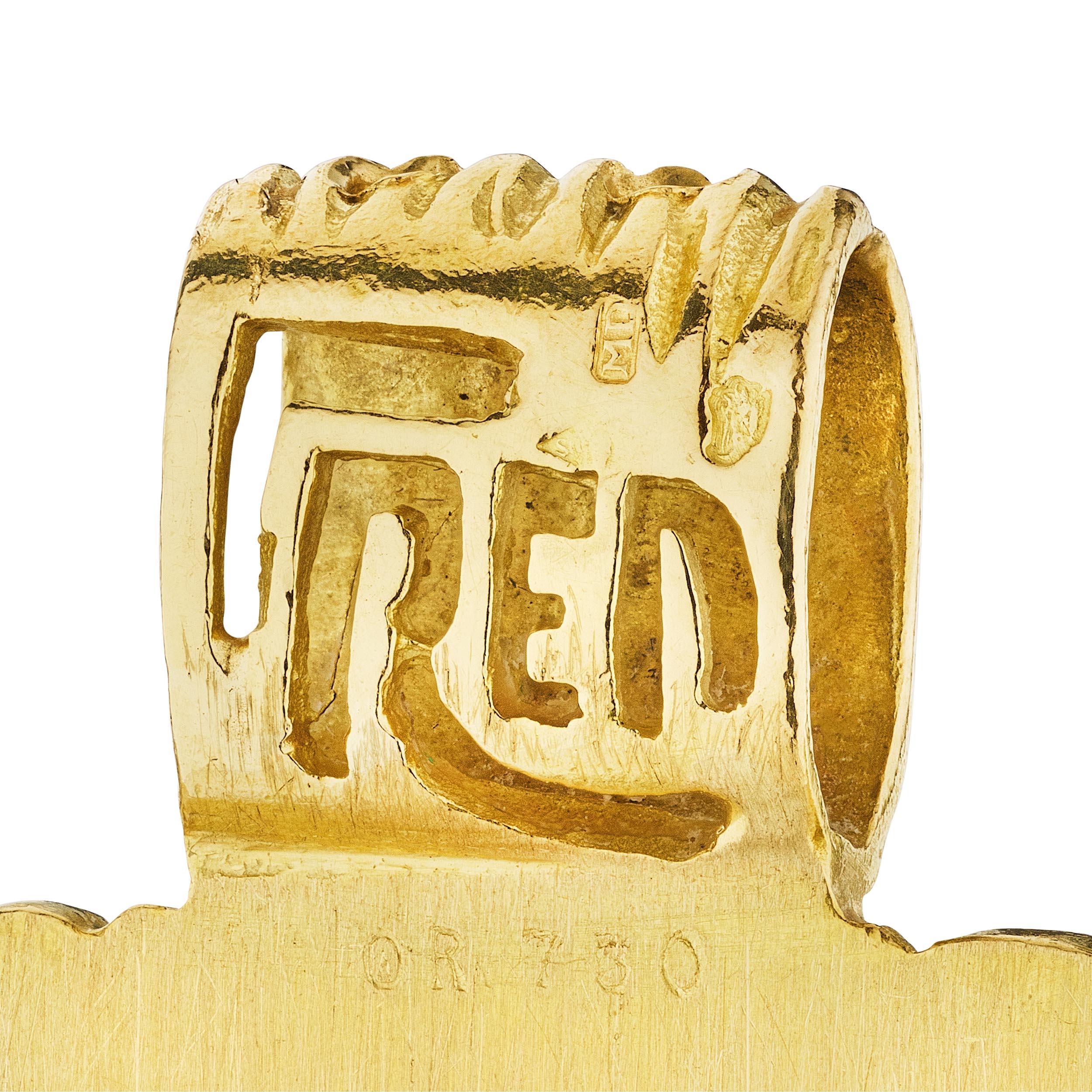 Fred Paris Virgo Zodiac Diamond Gold Modernist Pendant In Excellent Condition In Greenwich, CT