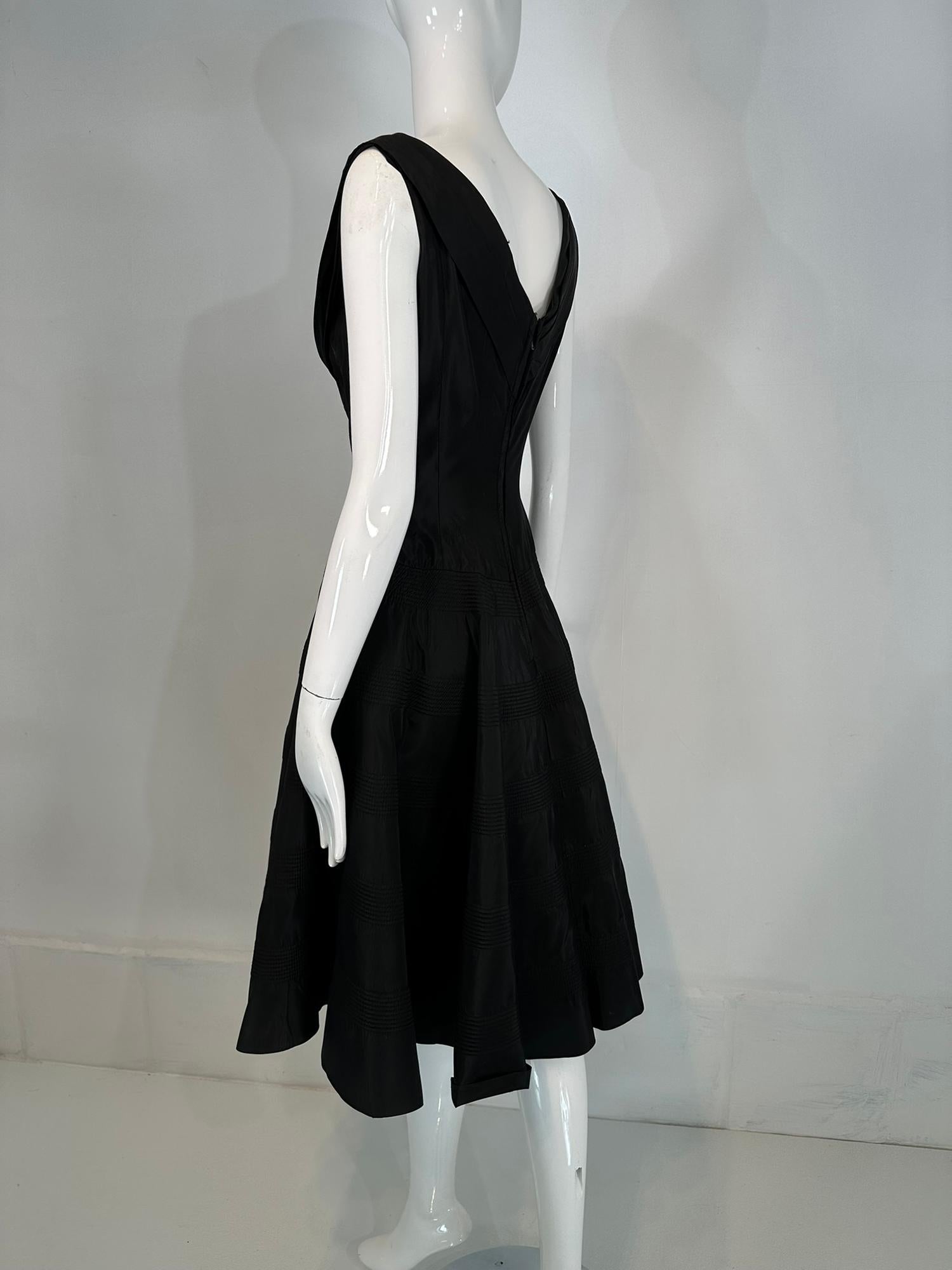 Fred Perlberg 1950s Black Taffeta Scoop Bodice Quilted Full Skirt Evening Dress For Sale 6