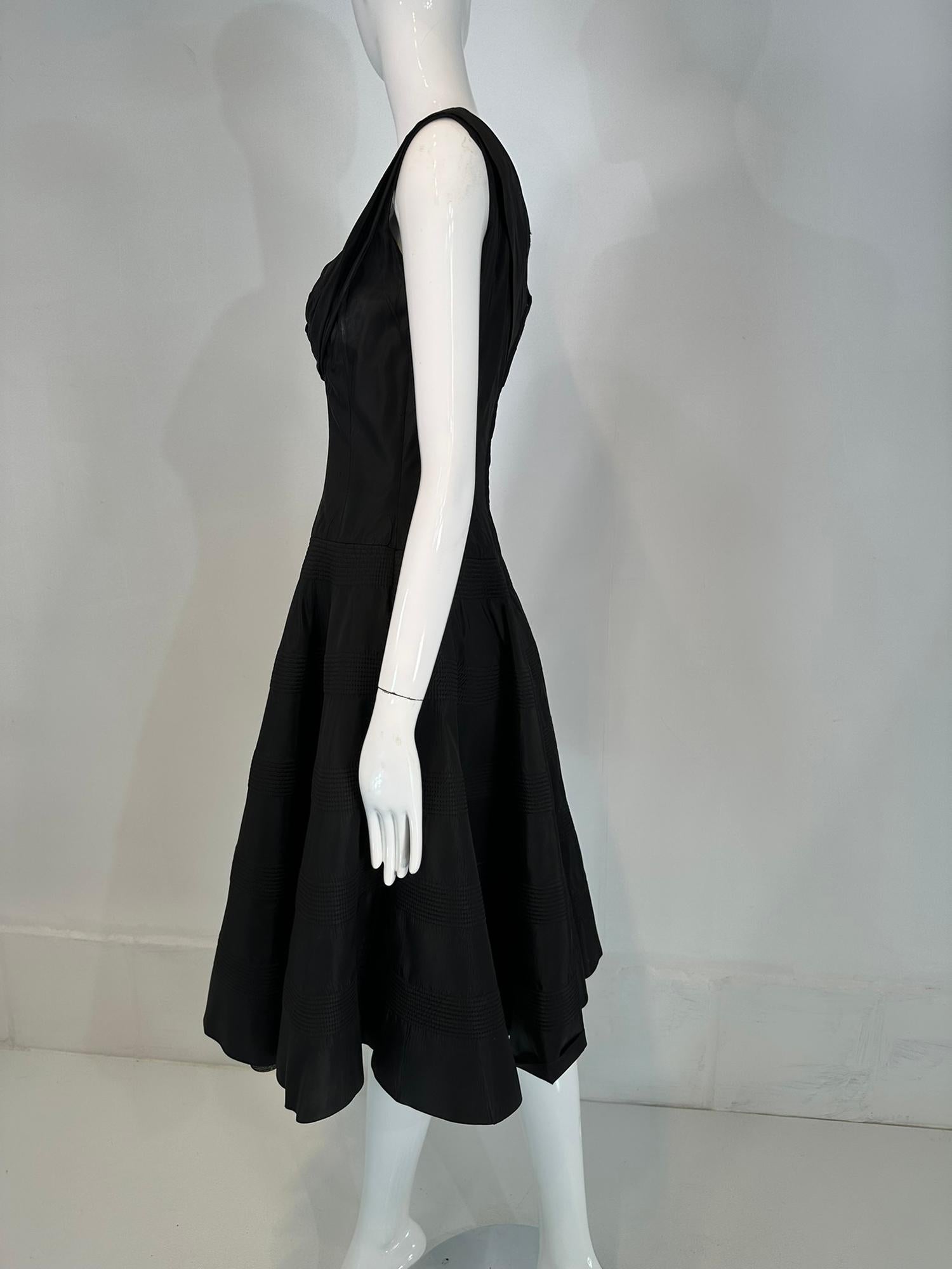 Fred Perlberg 1950s Black Taffeta Scoop Bodice Quilted Full Skirt Evening Dress For Sale 7