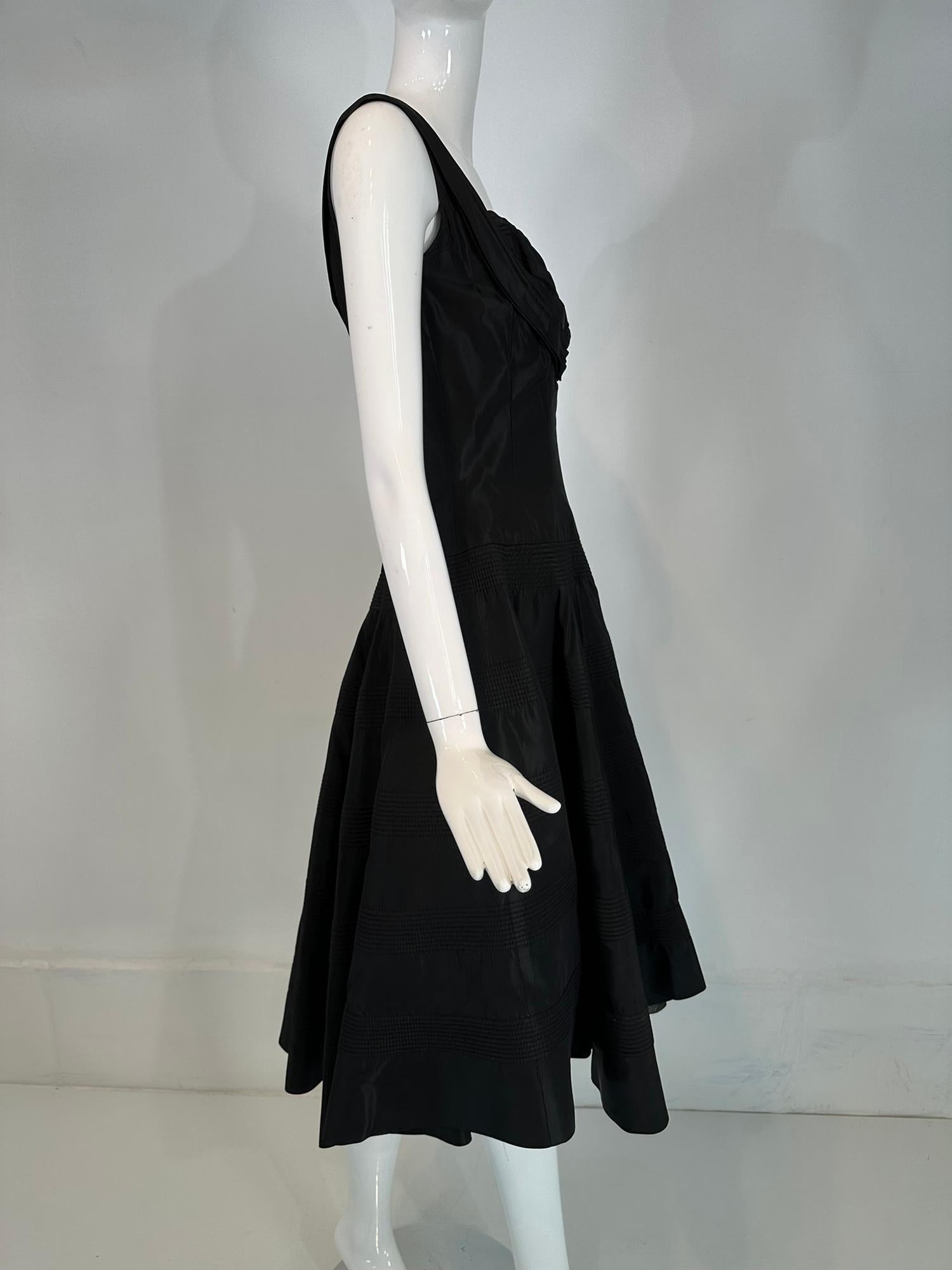 Fred Perlberg 1950s Black Taffeta Scoop Bodice Quilted Full Skirt Evening Dress For Sale 2
