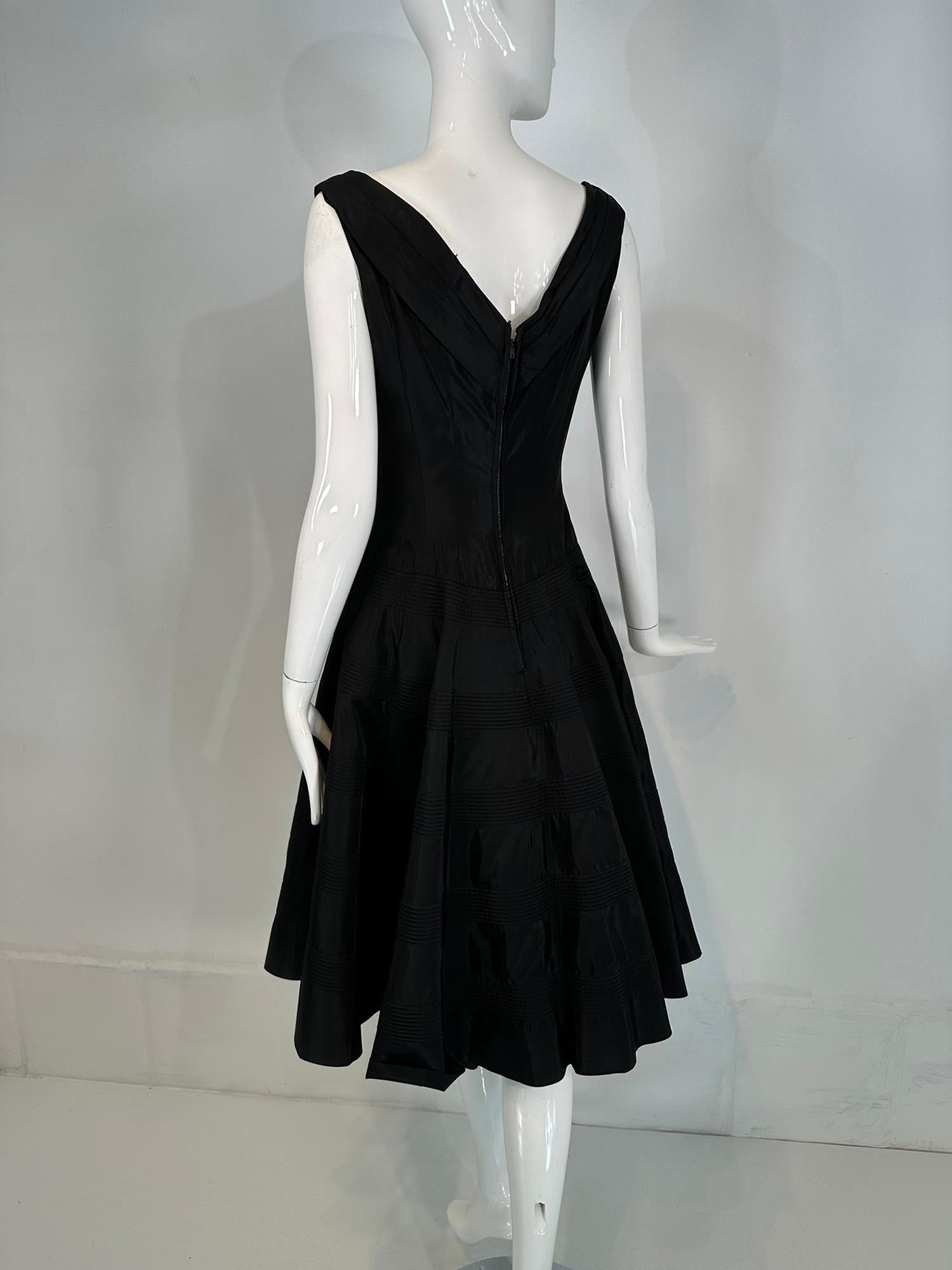 Fred Perlberg 1950s Black Taffeta Scoop Bodice Quilted Full Skirt Evening Dress For Sale 5