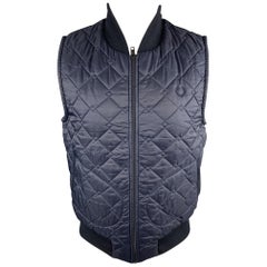 FRED PERRY Size S Navy Quilted Polyamide Full Zip Vest
