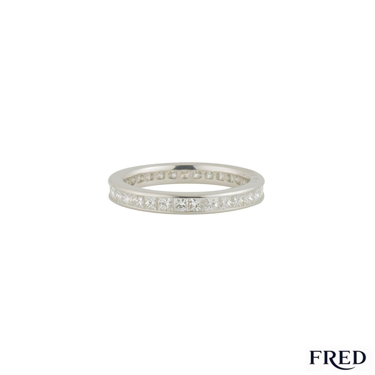 A beautiful platinum Fred diamond eternity ring from the Bridal collection. The ring comprises of 24 princess cut diamonds in a tension setting all the way around the ring. The diamonds have a total weight of approximately 1.92ct, G+ colour and VS+