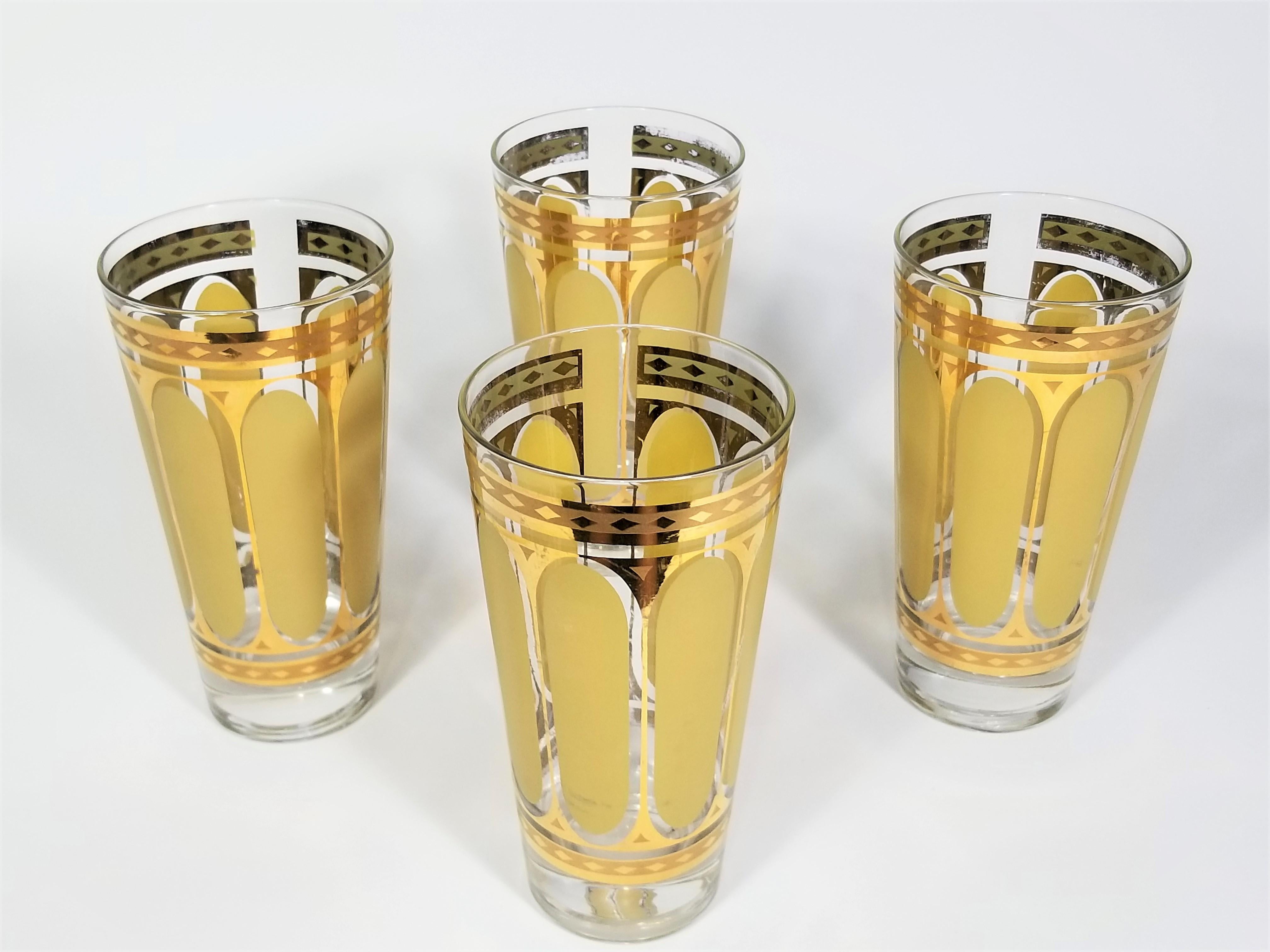 Mid-Century Modern Fred Press - Vaisselle de bar en verre doré 22 carats des années 1960 - Milieu du siècle  en vente