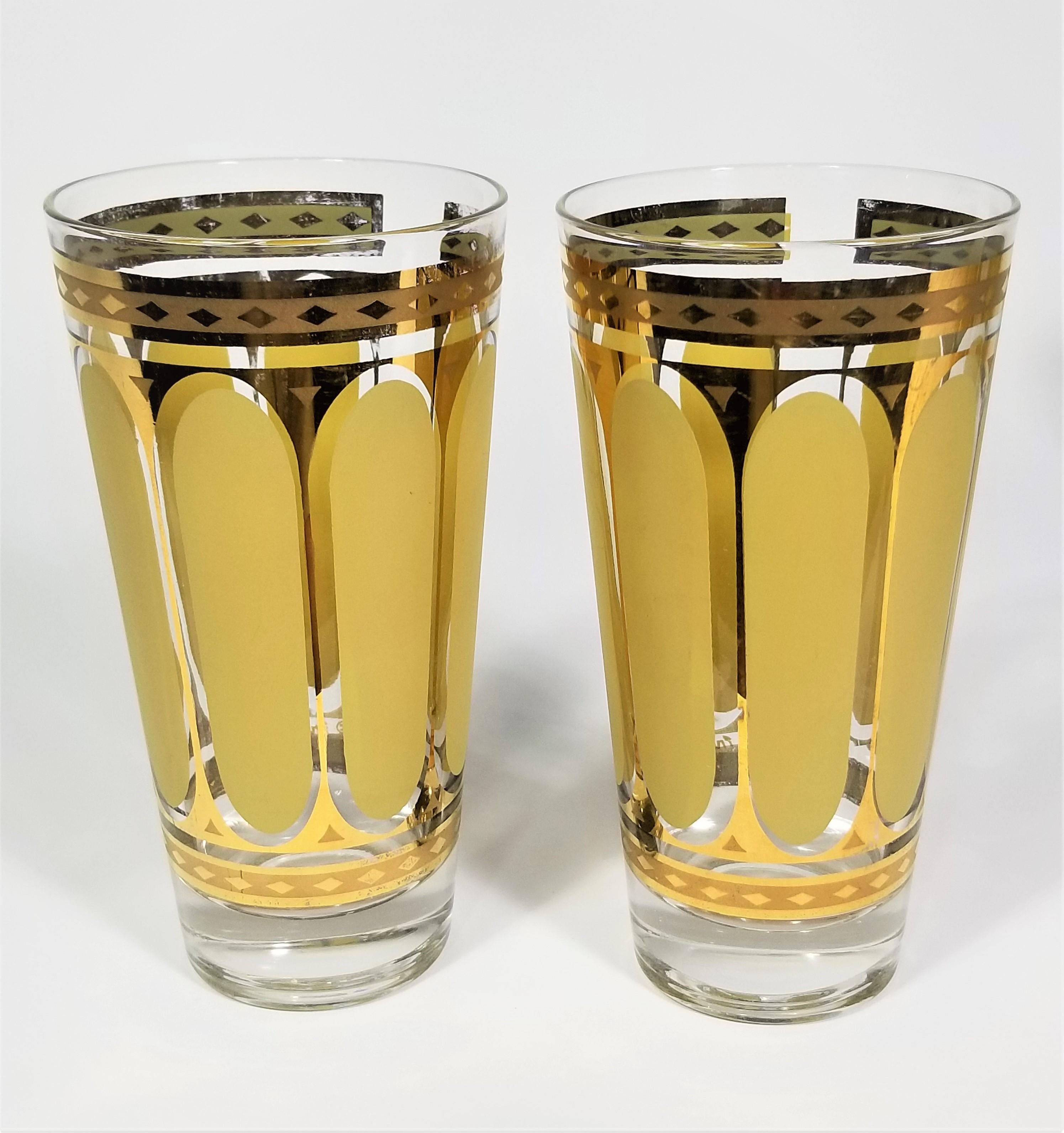20ième siècle Fred Press - Vaisselle de bar en verre doré 22 carats des années 1960 - Milieu du siècle  en vente