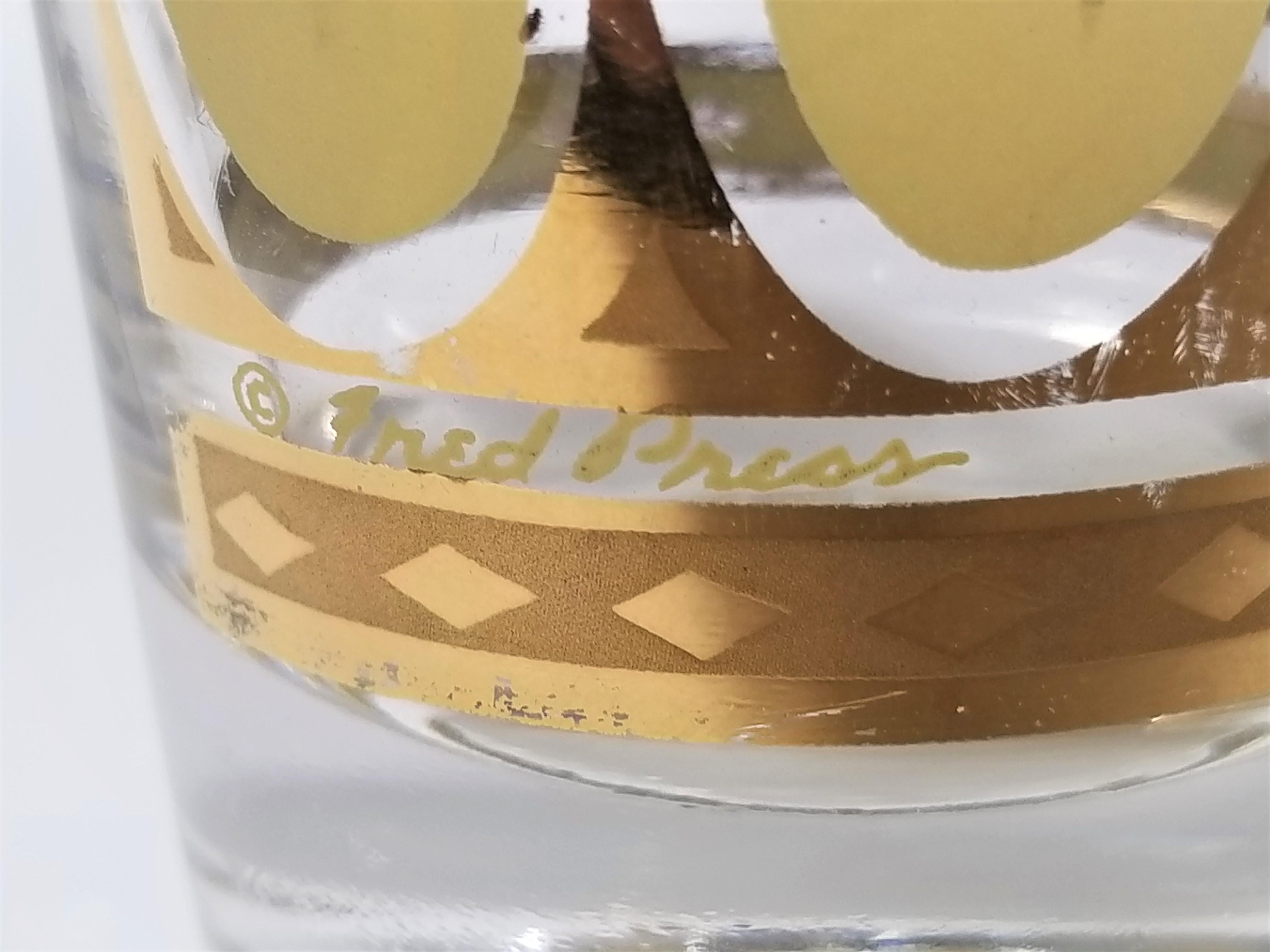 Fred Press - Vaisselle de bar en verre doré 22 carats des années 1960 - Milieu du siècle  en vente 2