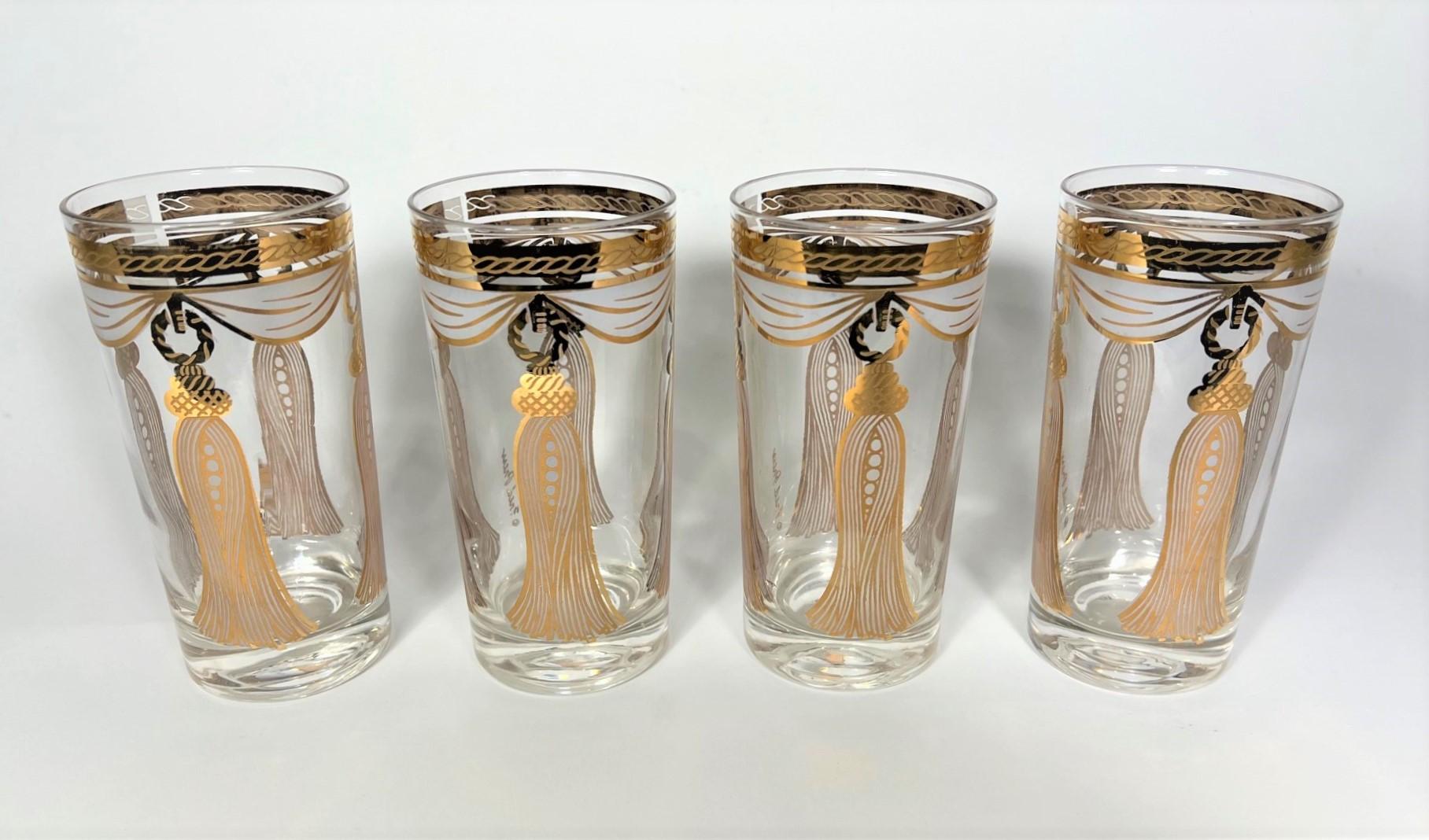Hollywood Regency Fred Press 22K Gold Glassware Barware Mid Century 1960s