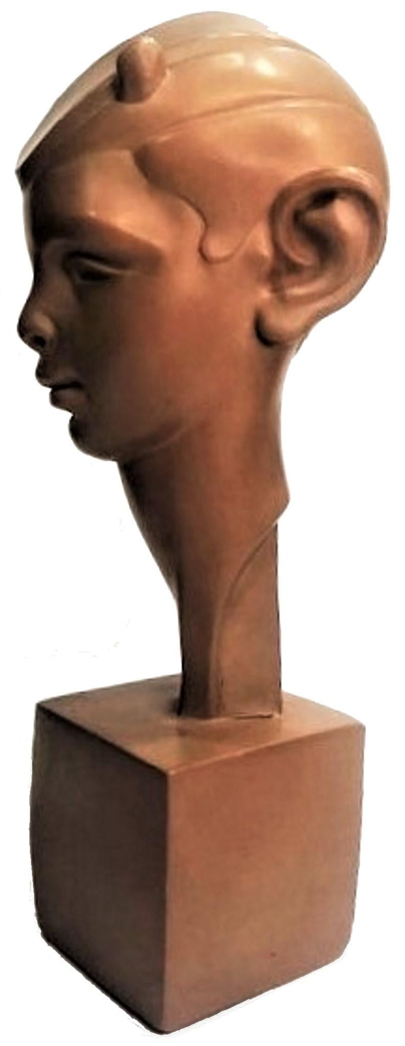 Art déco Fred Press, American Art Déco, Buste d'un Faune en plâtre peint, vers 1930 en vente