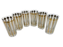 Fred Press Atomic Highball Glasses with Two-Tone Gold and Frosted White Columns