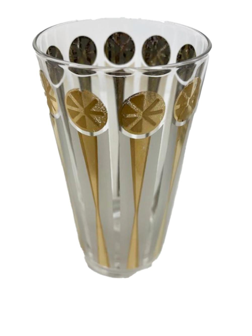 Fred Press Atomic Highball Glasses with Two-Tone Gold and Frosted White Columns In Good Condition For Sale In Nantucket, MA