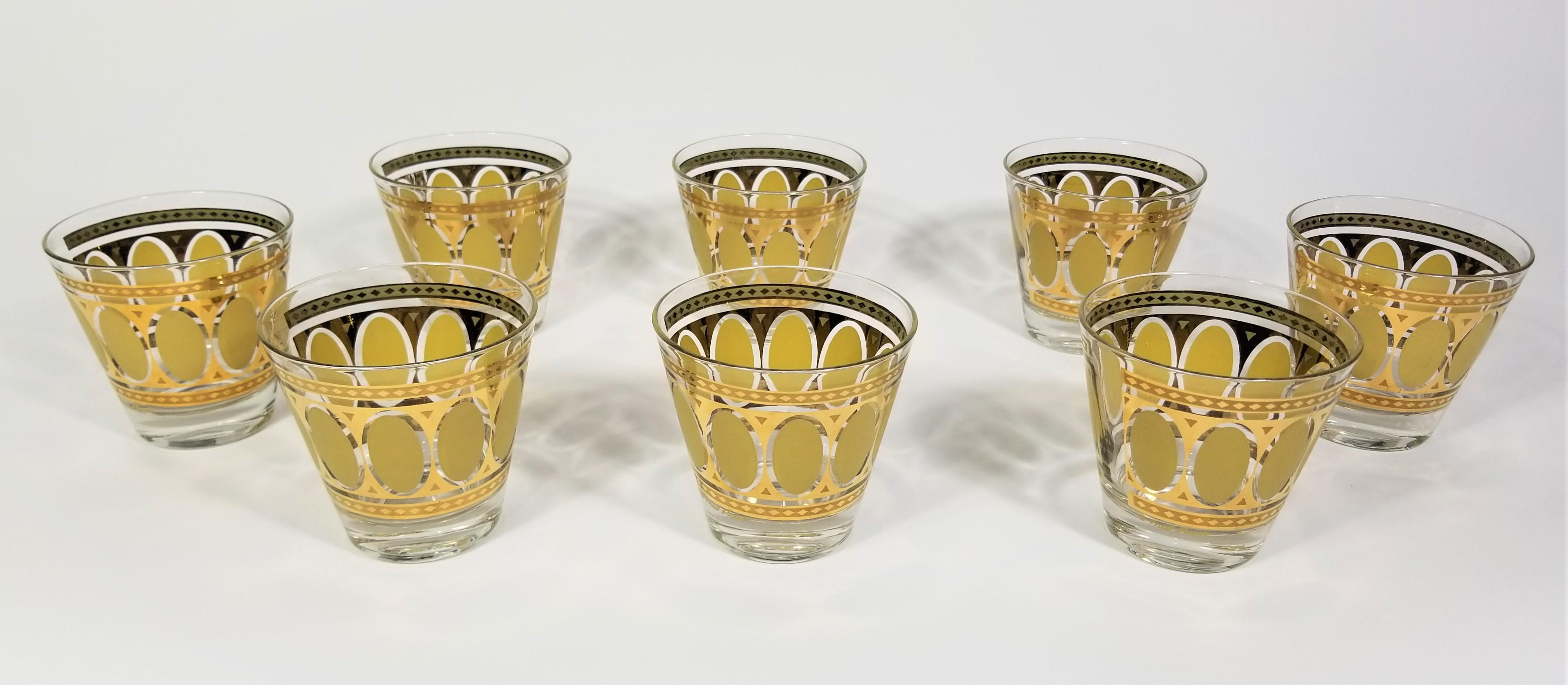 Fred Press 22K Gold 1960s Mid Century Rocks Glassware Barware Set of 8 For Sale 4