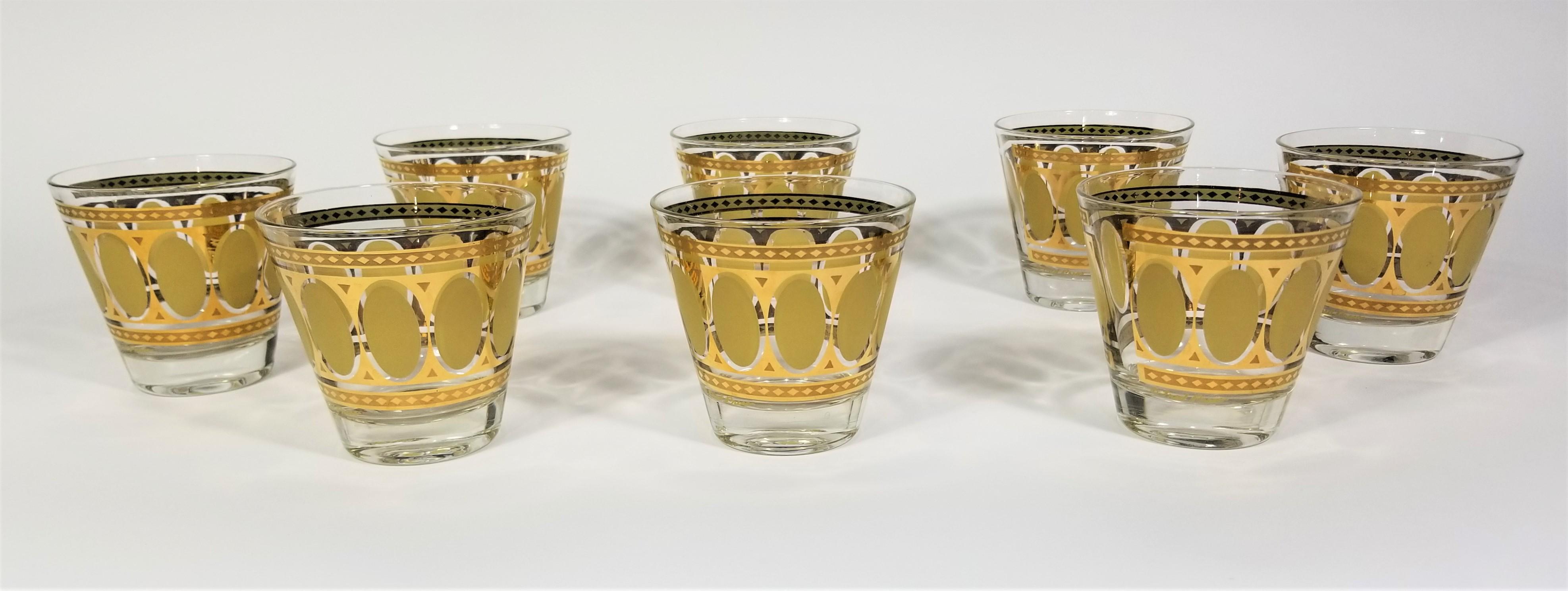 Fred Press 22K Gold 1960s Mid Century Rocks Glassware Barware Set of 8 For Sale 5