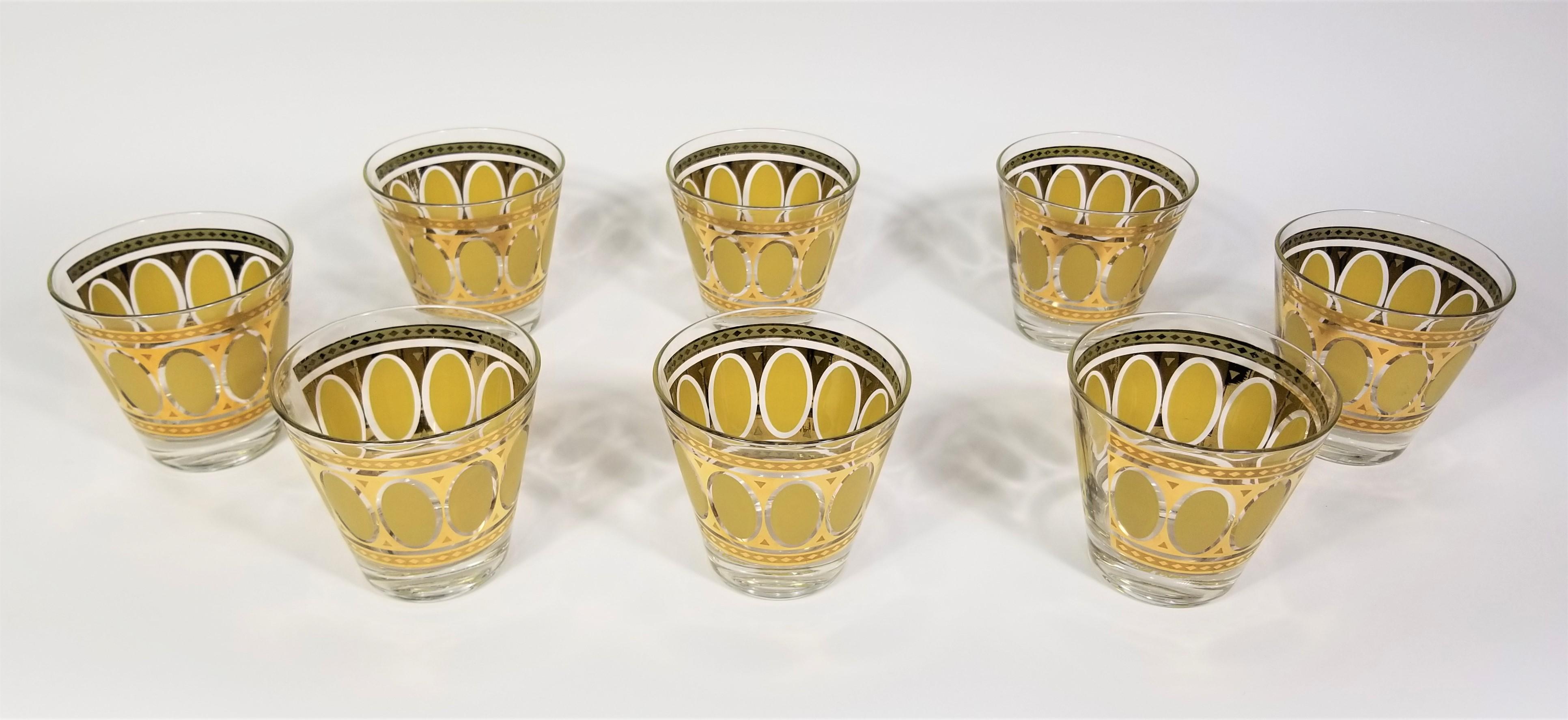 Fred Press 22K Gold 1960s Mid Century Rocks Glassware Barware Set of 8 For Sale 6