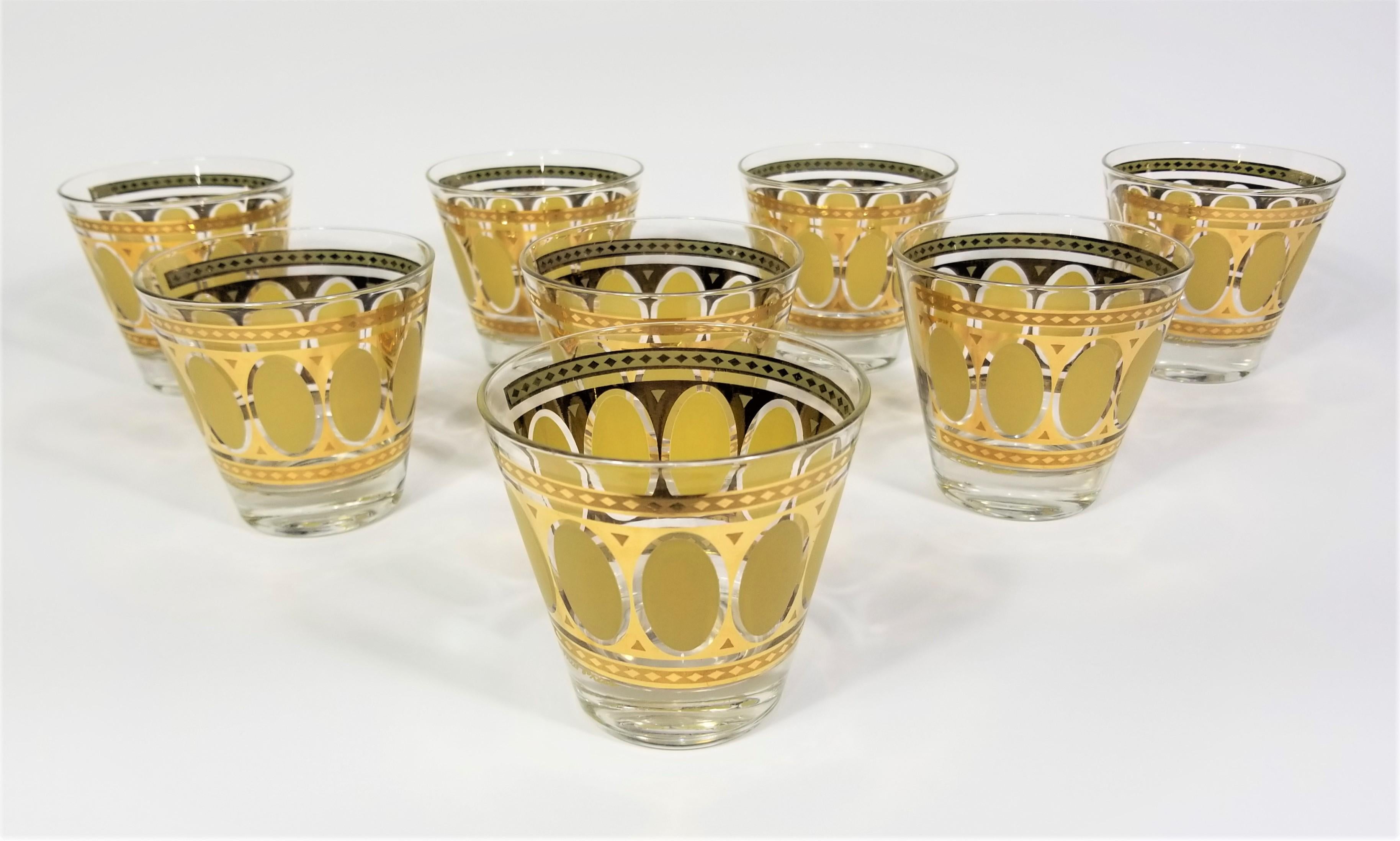 Fred Press 22K Gold 1960s Mid Century Rocks Glassware Barware Set of 8 For Sale 7