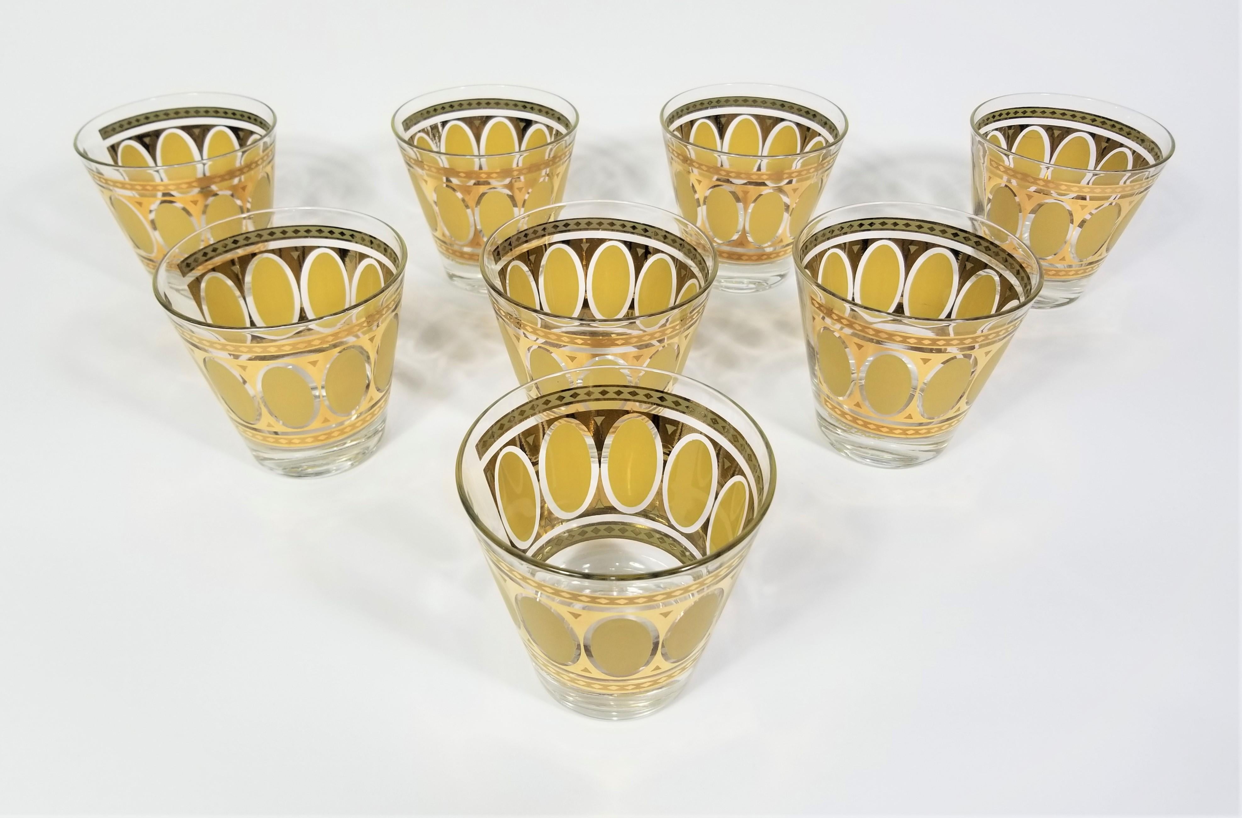 Mid Century 1960s Fred Press 22K Gold Signed Glassware Barware. Verres à cocktail ou verres à pied. Tous les verres sont signés. 
Lot de 8.