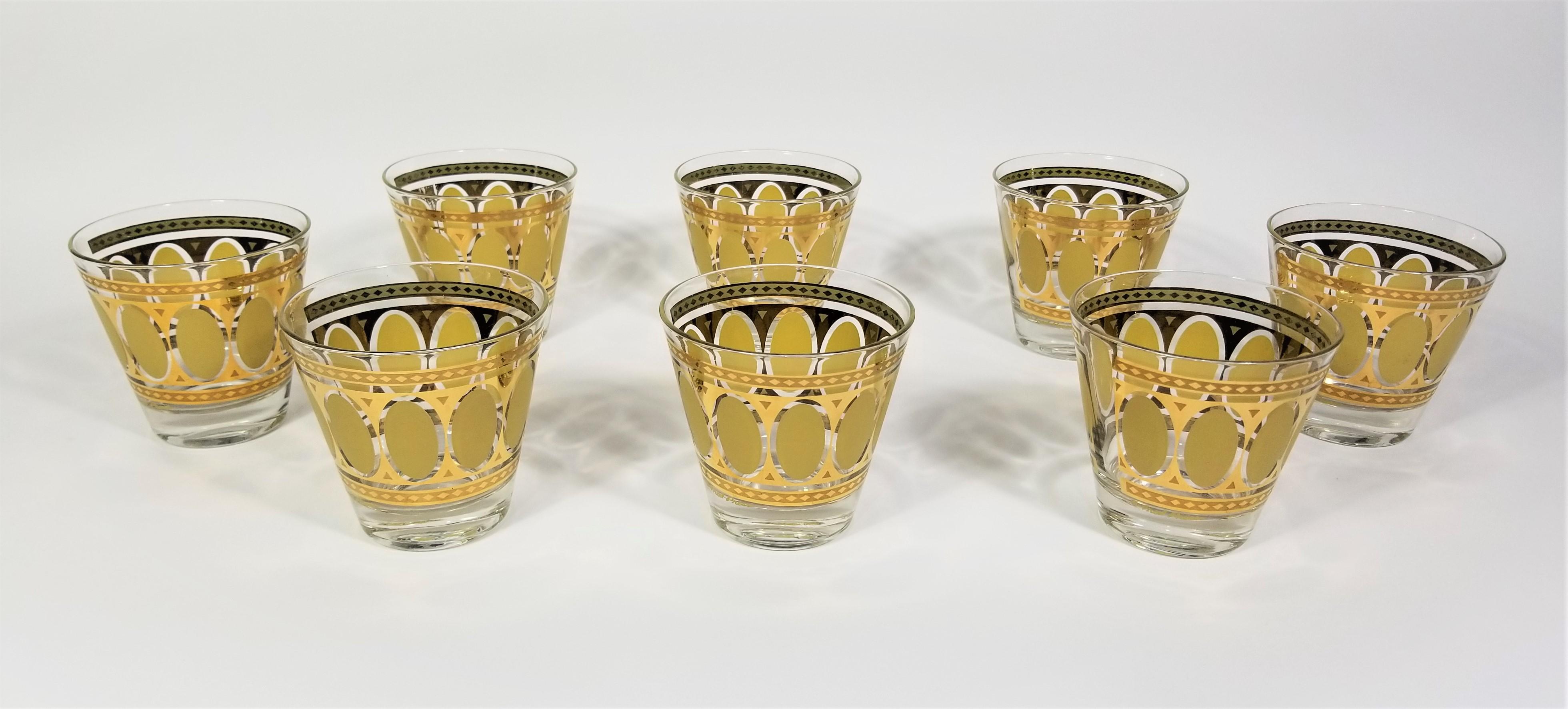 Mid-Century Modern Fred Press - Ensemble de 8 verres de bar en or 22 carats des années 1960 - Verrerie Mid Century Rocks en vente