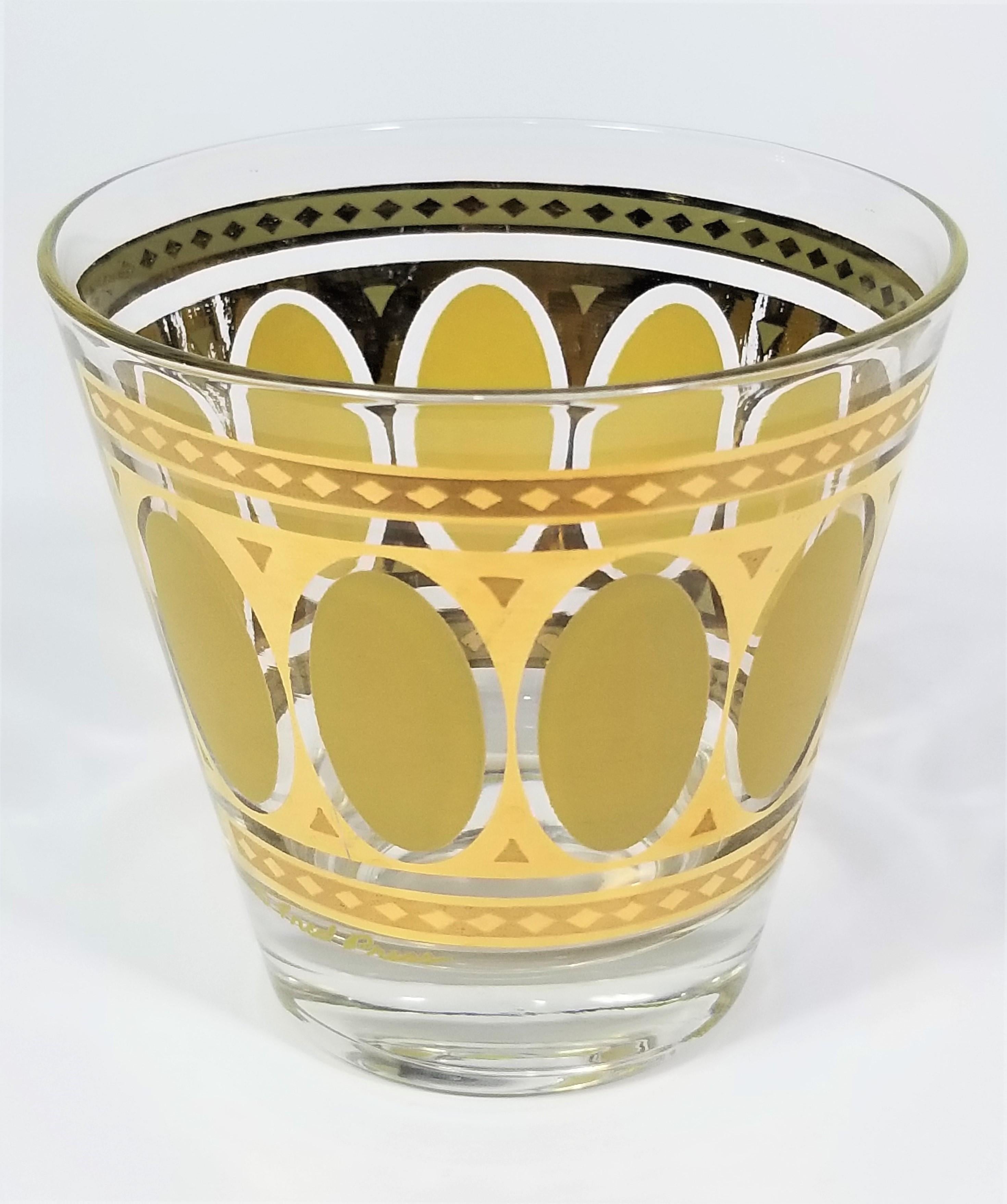 20ième siècle Fred Press - Ensemble de 8 verres de bar en or 22 carats des années 1960 - Verrerie Mid Century Rocks en vente