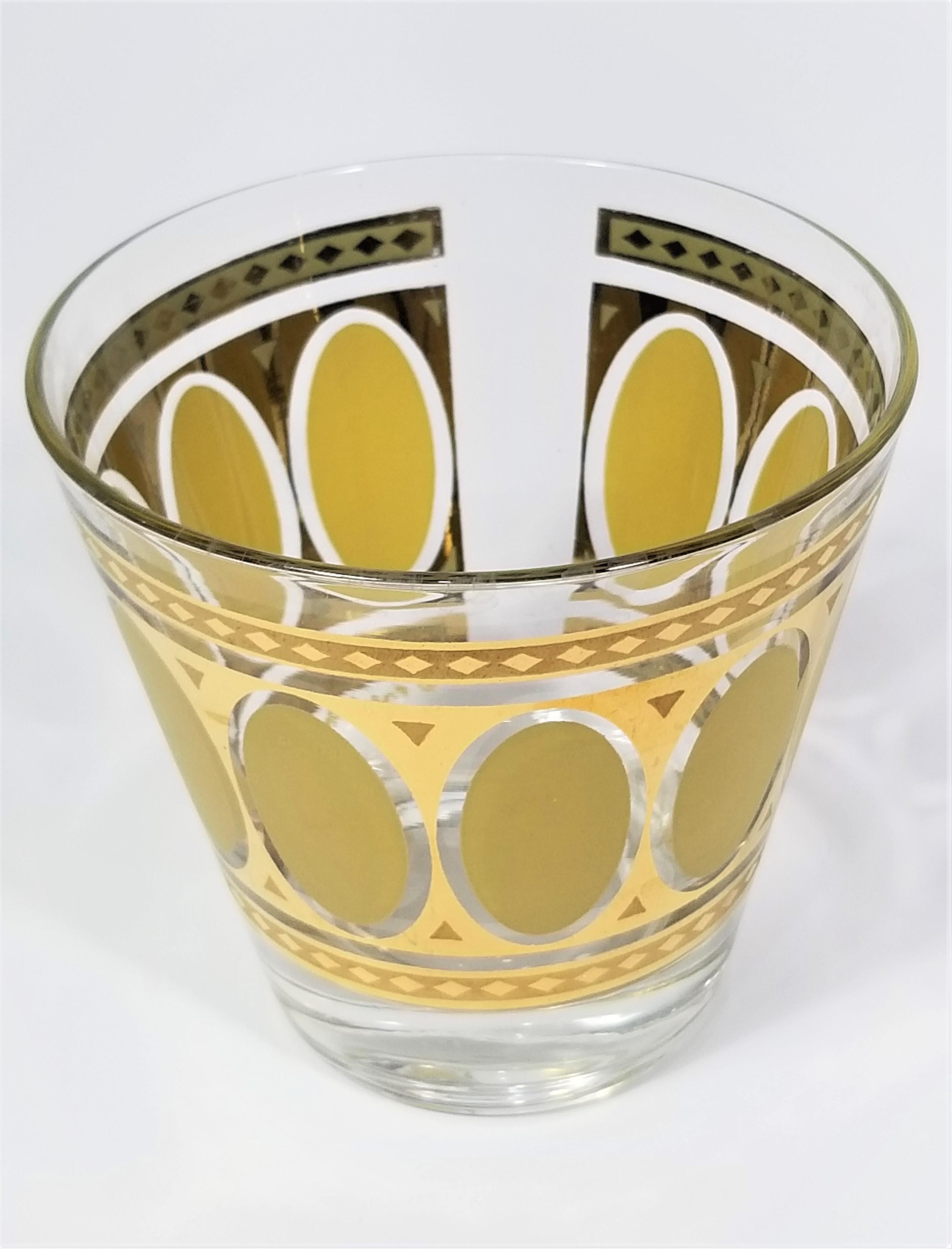 Mid-Century Modern Fred Press 22K Gold 1960s Mid Century Rocks Glassware Barware Set of 8 For Sale