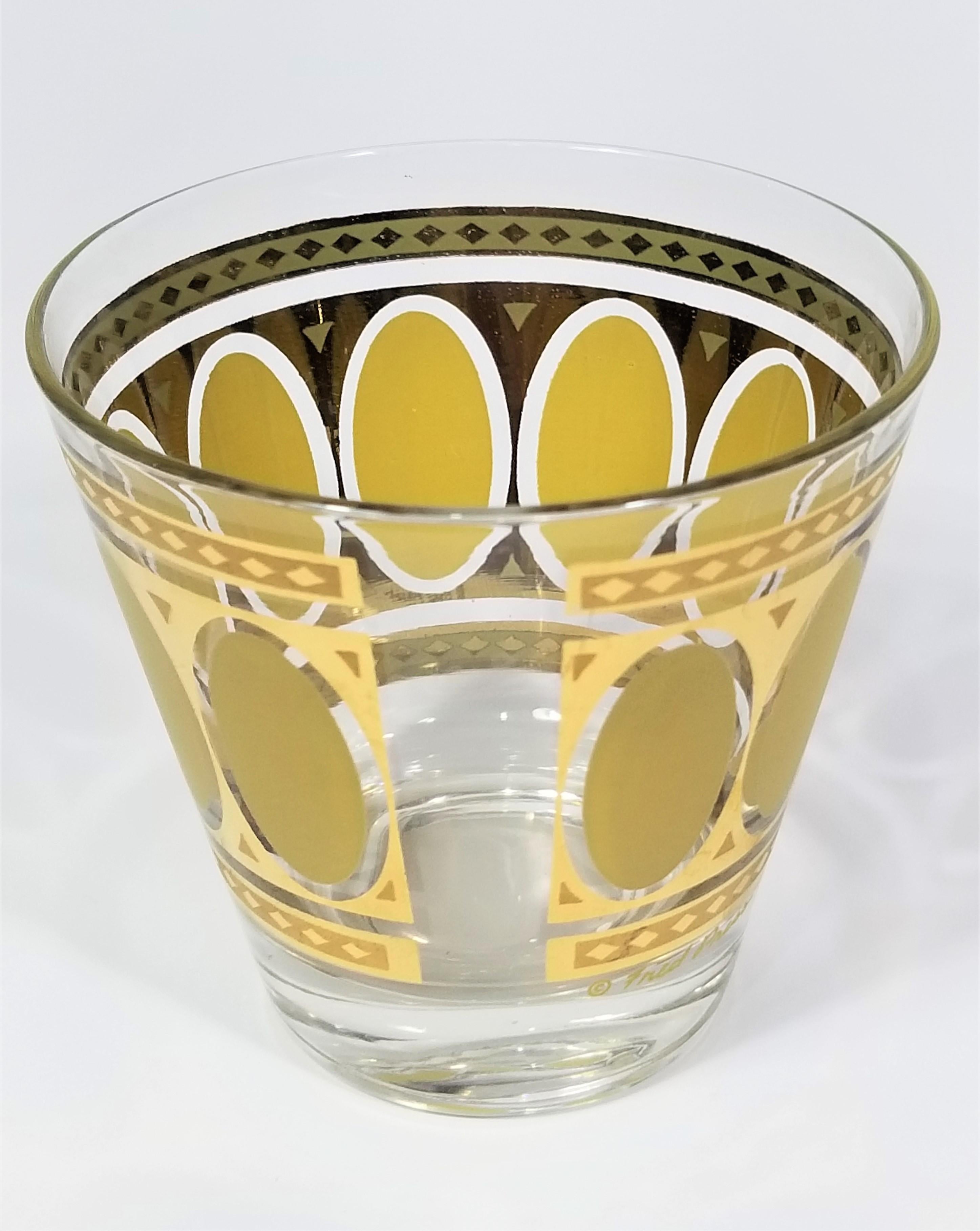 Fred Press 22K Gold 1960s Mid Century Rocks Glassware Barware Set of 8 In Excellent Condition For Sale In New York, NY