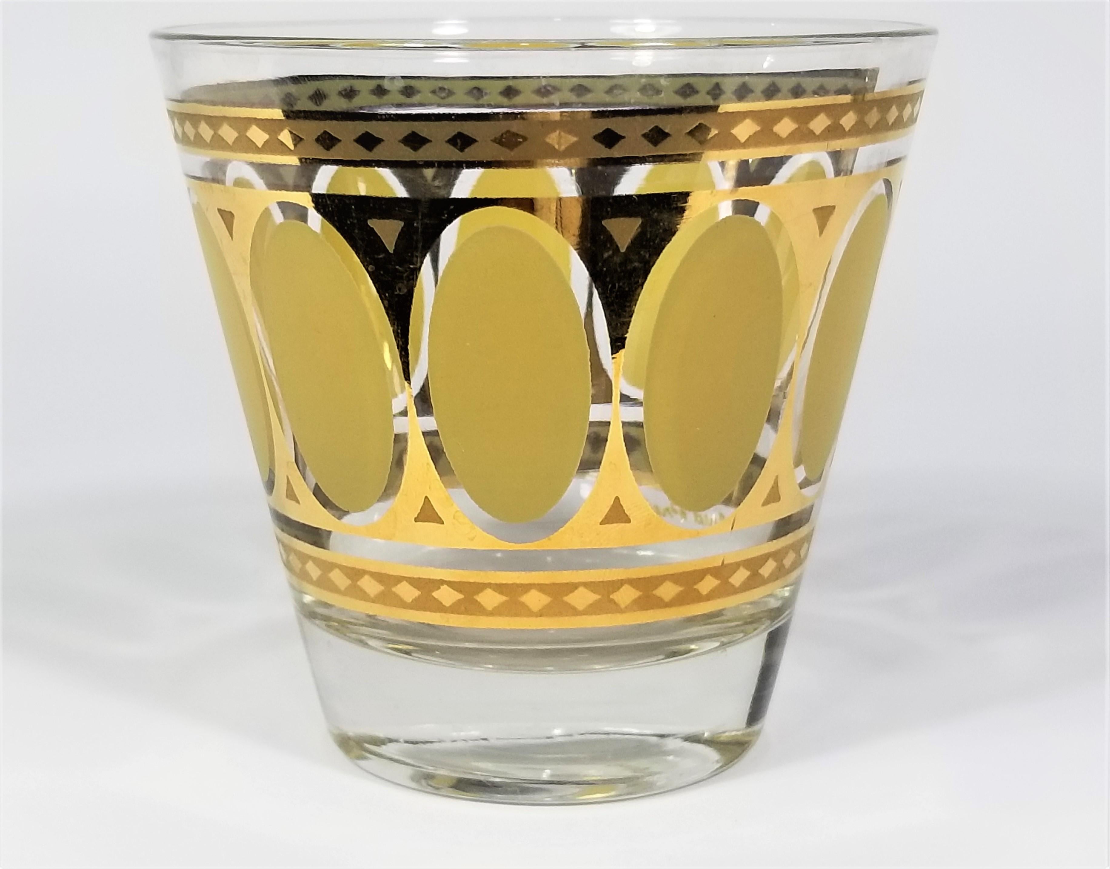 Fred Press 22K Gold 1960s Mid Century Rocks Glassware Barware Set of 8 For Sale 1