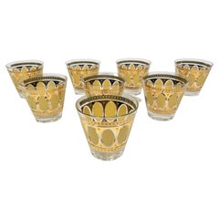 Fred Press 22K Gold 1960s Mid Century Rocks Glassware Barware Set of 8