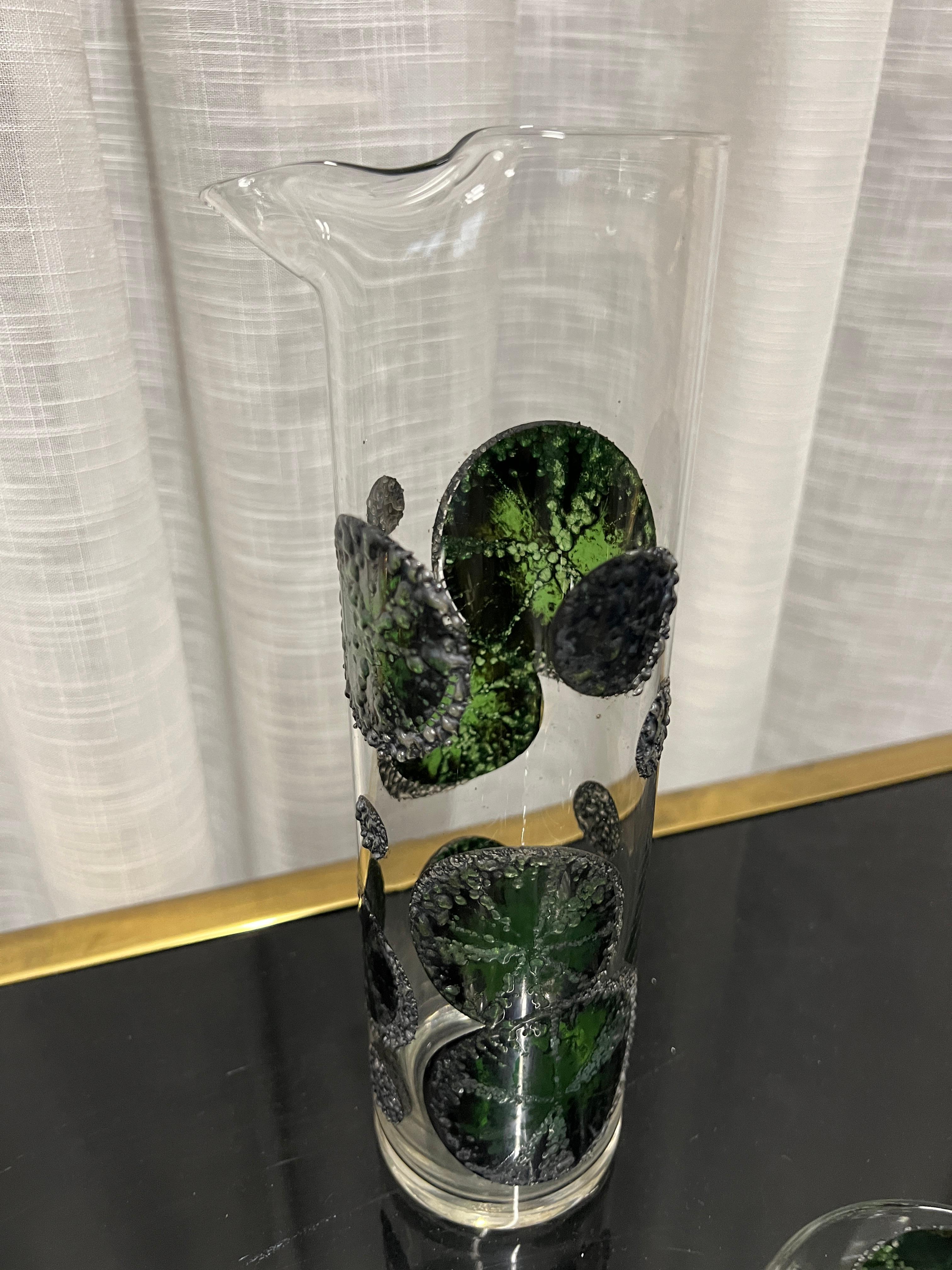 Mid-Century Modern Fred Press Lime Slices Cocktail Pitcher and Rocks Glasses For Sale