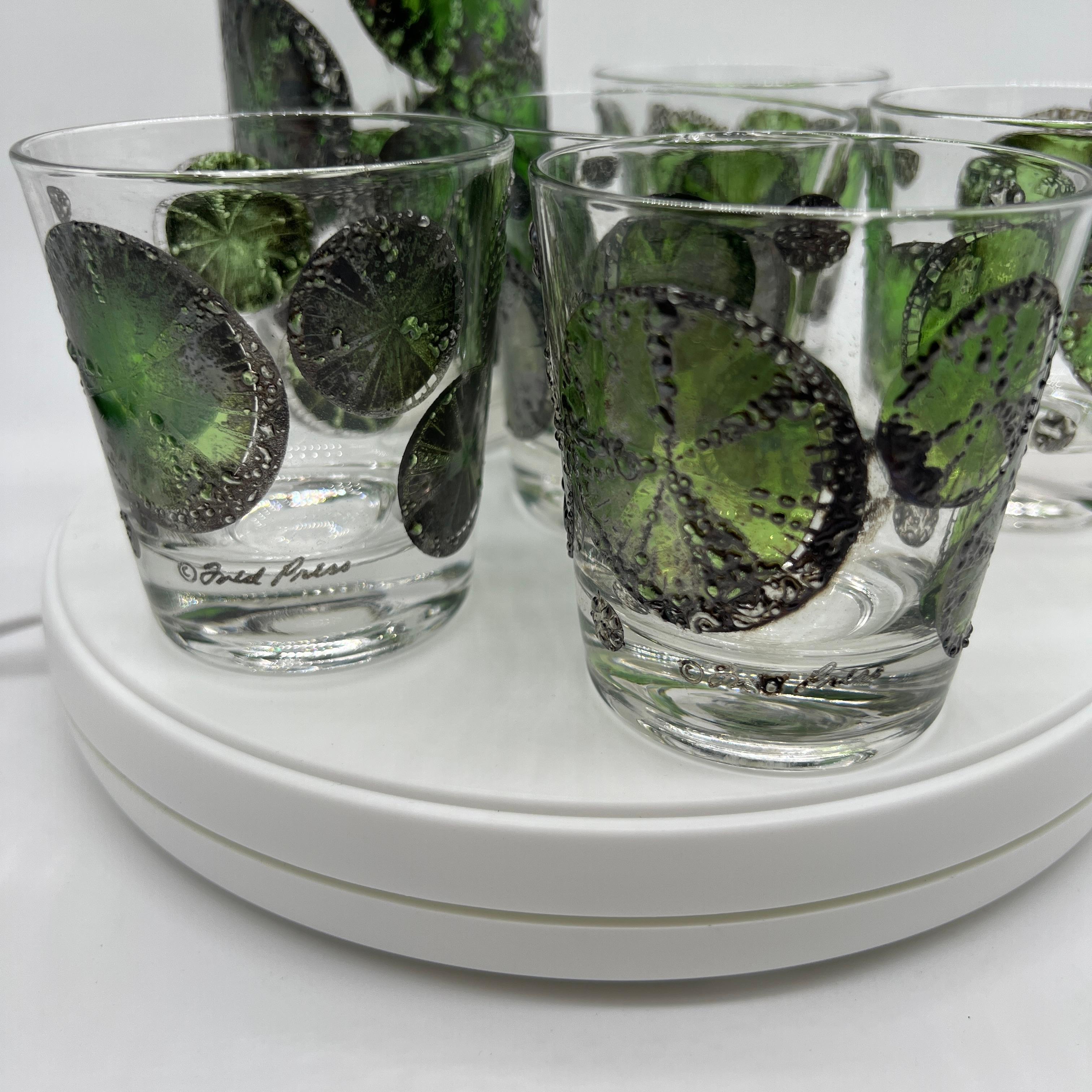 Fred Press Lime Slices Cocktail Pitcher and Rocks Glasses For Sale 2