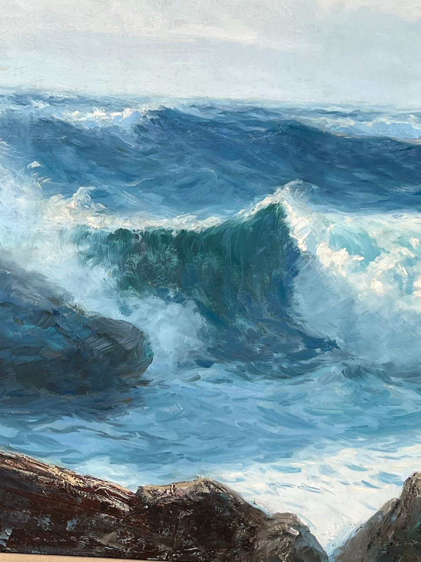 Américain Peinture signée de Fred Pye représentant un paysage marin rocheux, Maine ; huile sur toile en vente
