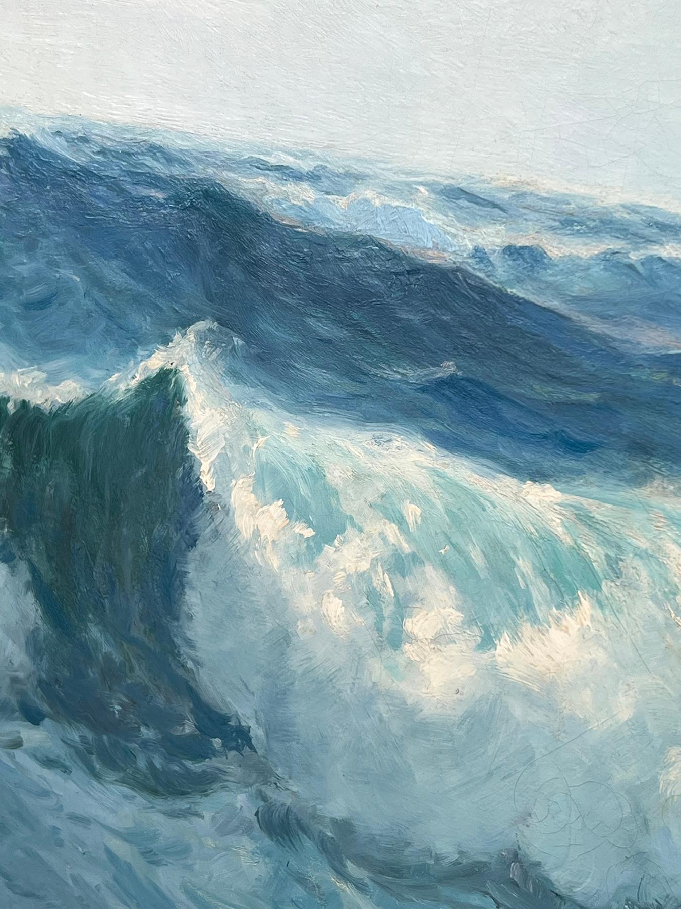 Milieu du XXe siècle Peinture signée de Fred Pye représentant un paysage marin rocheux, Maine ; huile sur toile en vente