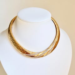 Fred Rigid Necklace Opening in Two Parts with Gadroons Pattern Gold Diamonds