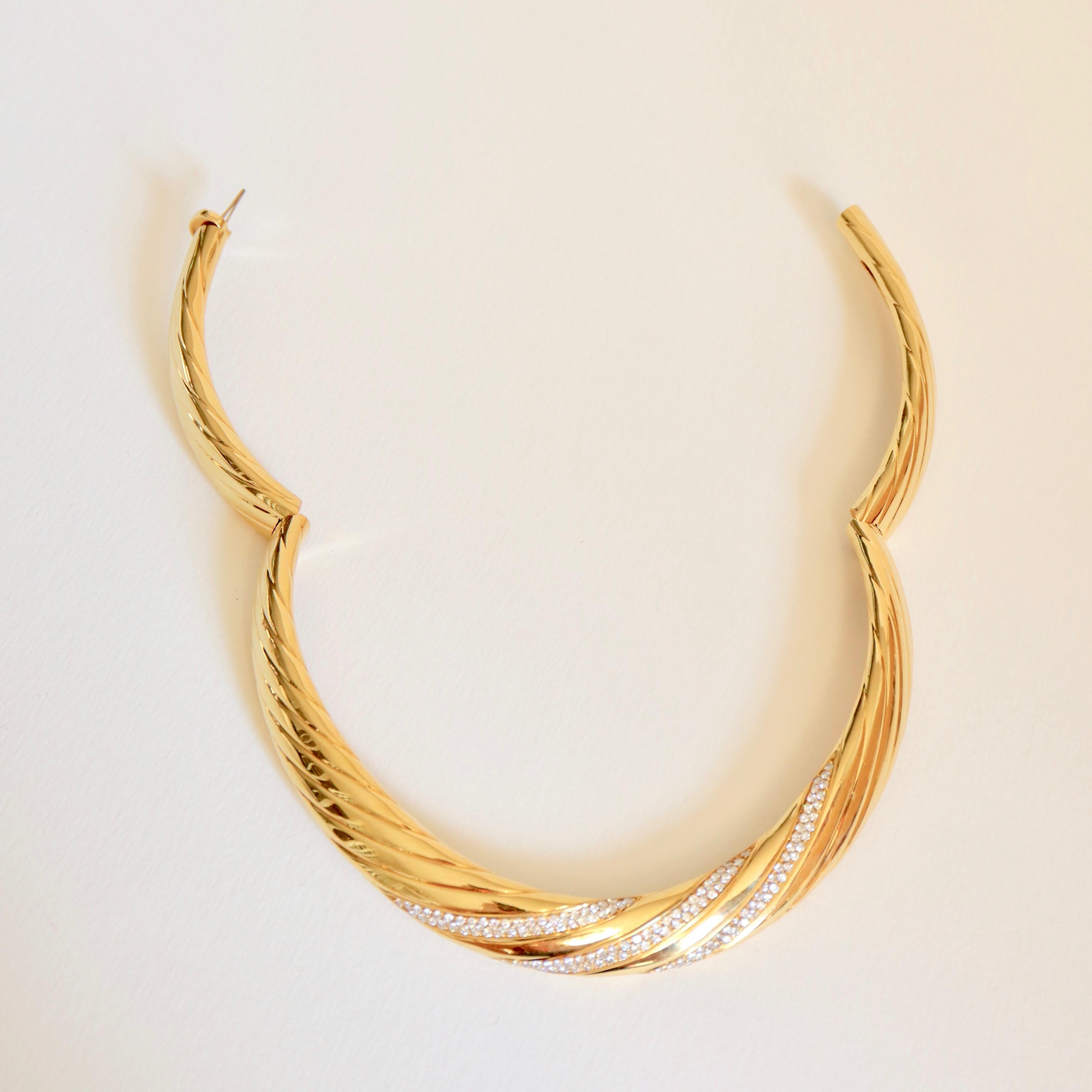 Fred Rigid-Halskette, Öffnung in zwei Teilen mit Gadroons-Muster Gold Diamanten im Angebot 3