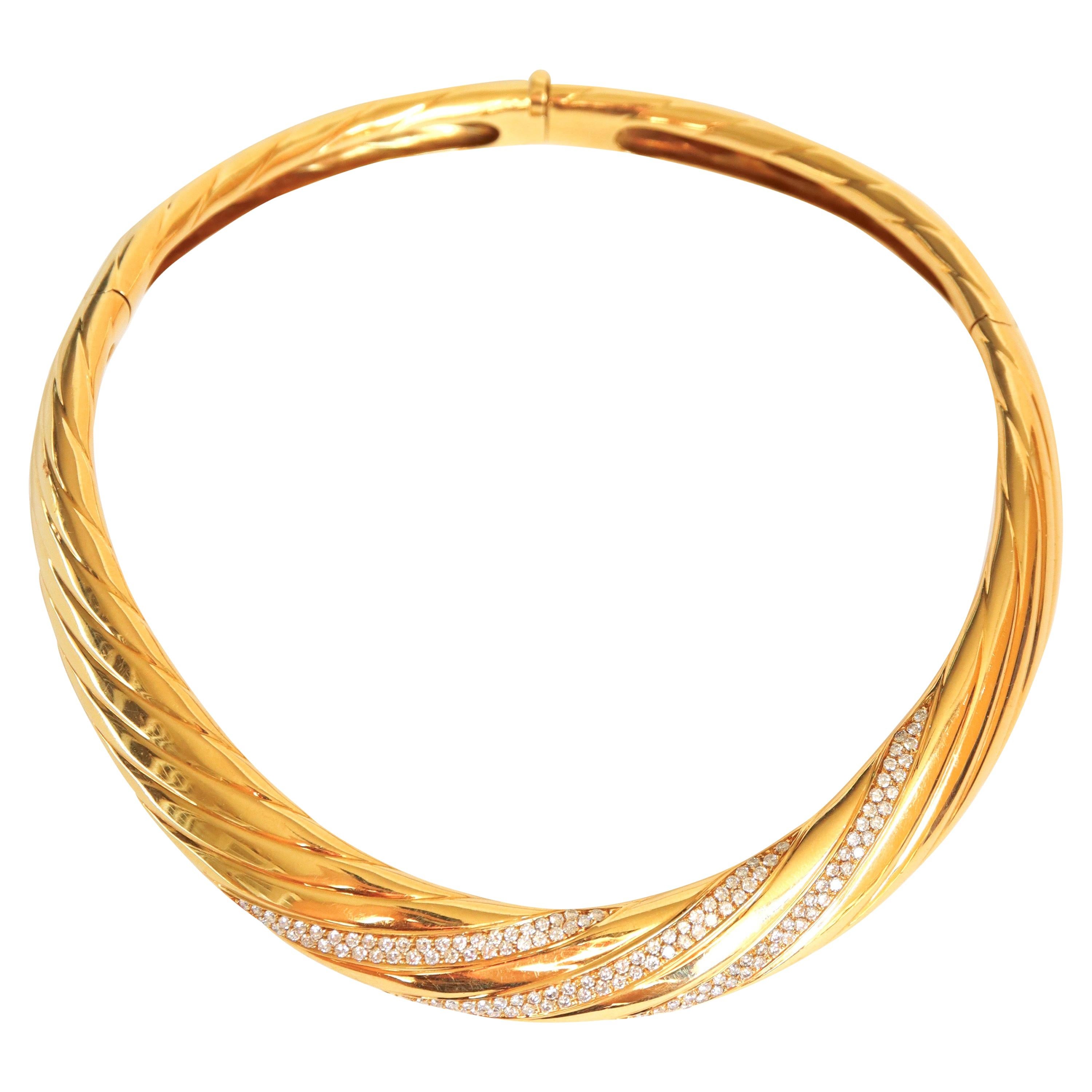Fred Rigid-Halskette, Öffnung in zwei Teilen mit Gadroons-Muster Gold Diamanten im Angebot