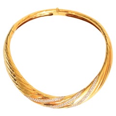 Fred Rigid-Halskette, Öffnung in zwei Teilen mit Gadroons-Muster Gold Diamanten