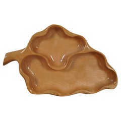 Fred Roberts Mid Century Hardwood Divided Leaf Serving Tray Chip & Dip Appetizer
