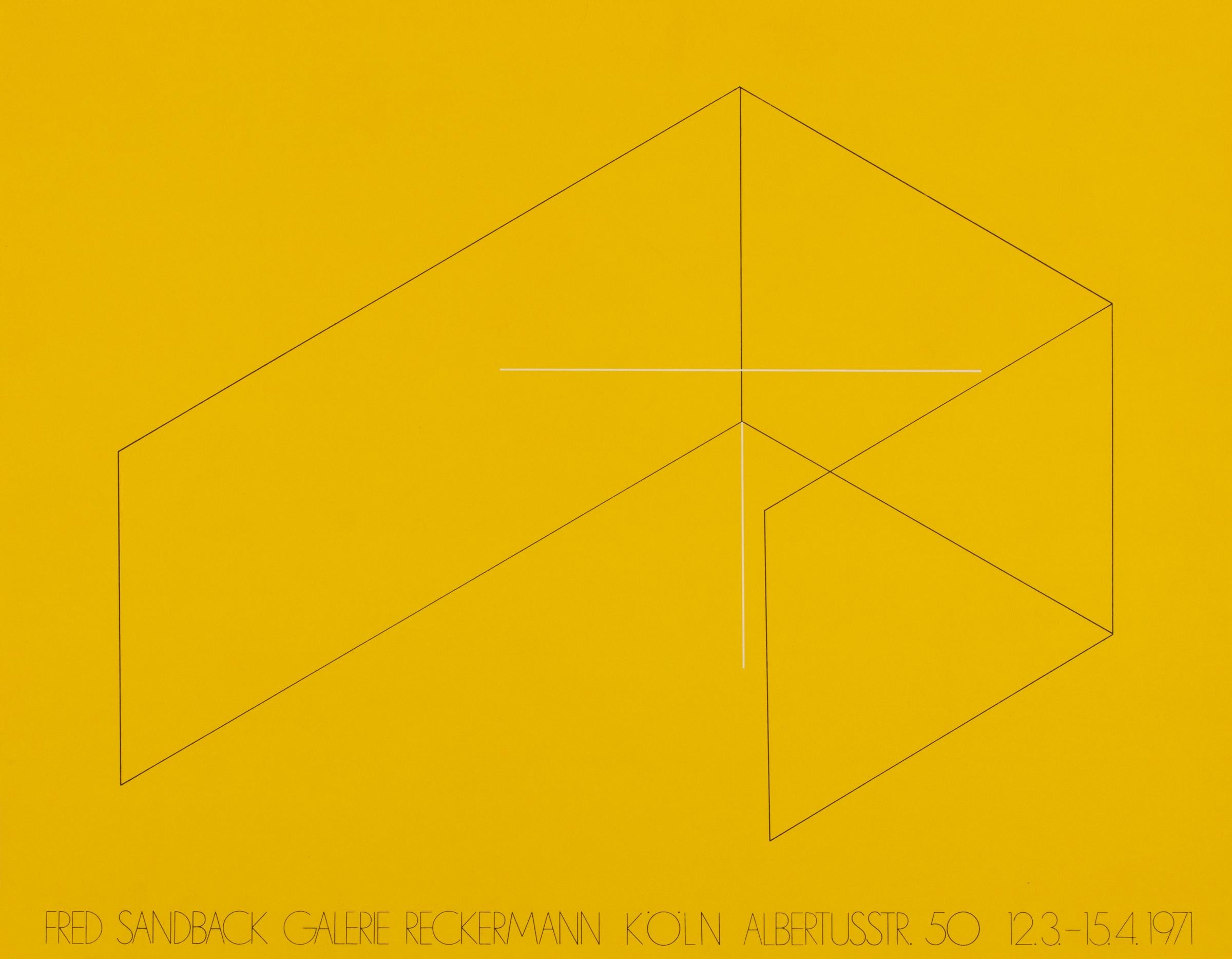Cartel original serigrafiado para la exposición de Fred Sandback en la Galería Reckermann de Colonia, del 12 de marzo al 15 de abril de 1971.

Catálogo razonado: 1970.01
