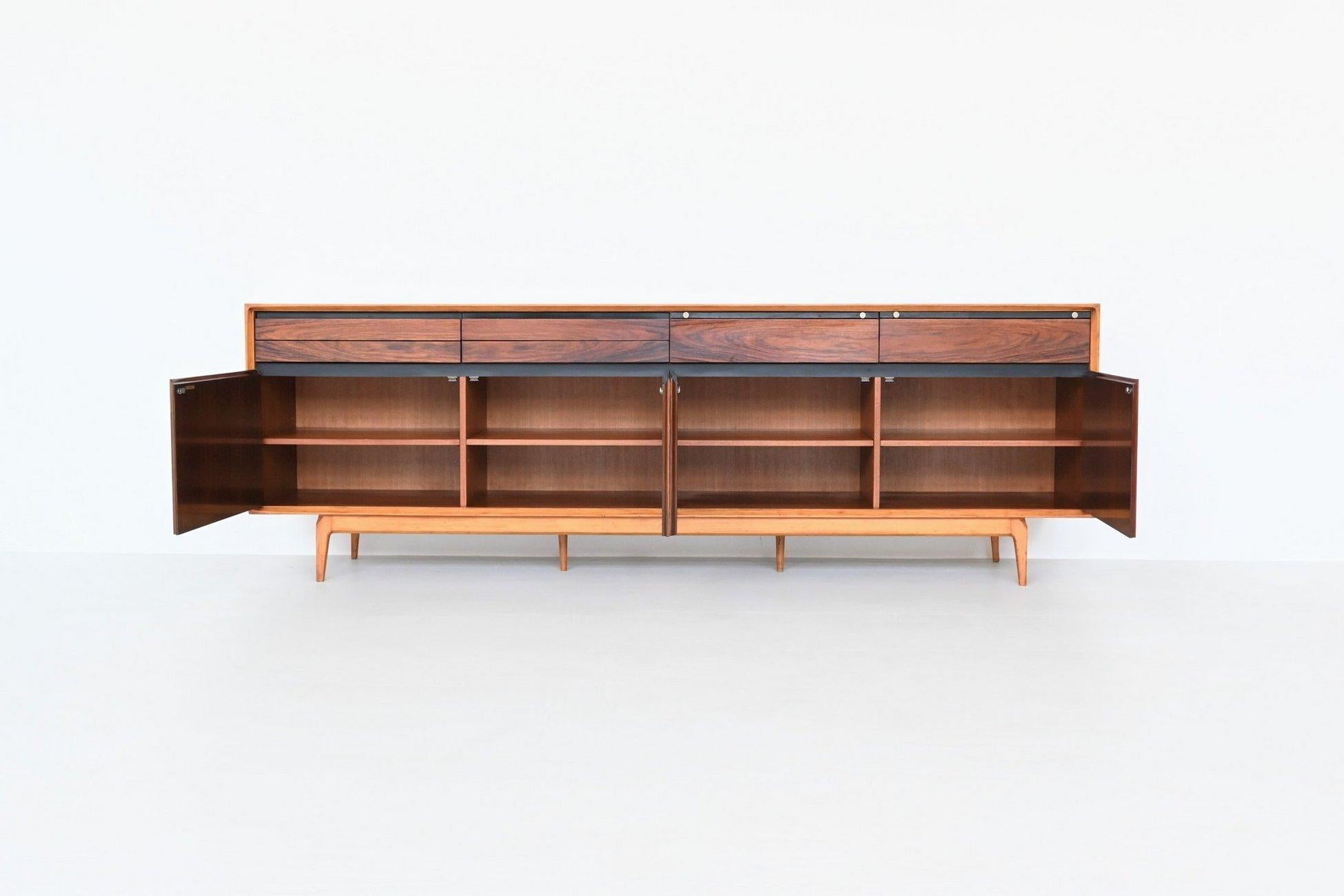 Mid-Century Modern Fred Sandra “Madison” sideboard rosewood and walnut De Coene Belgium 1960 For Sale