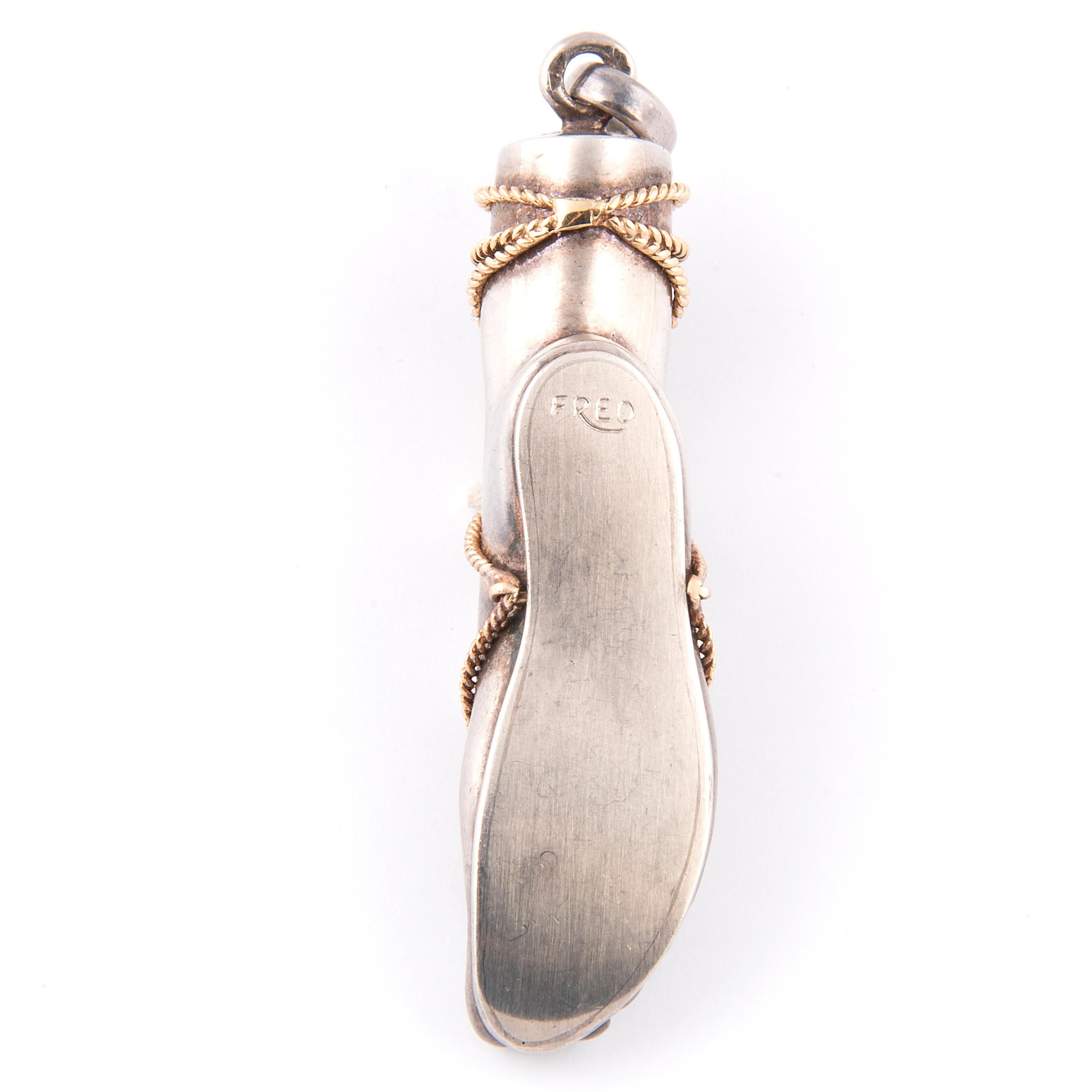 Fred Silver and 18k Yellow Gold Foot Pendant For Sale 3